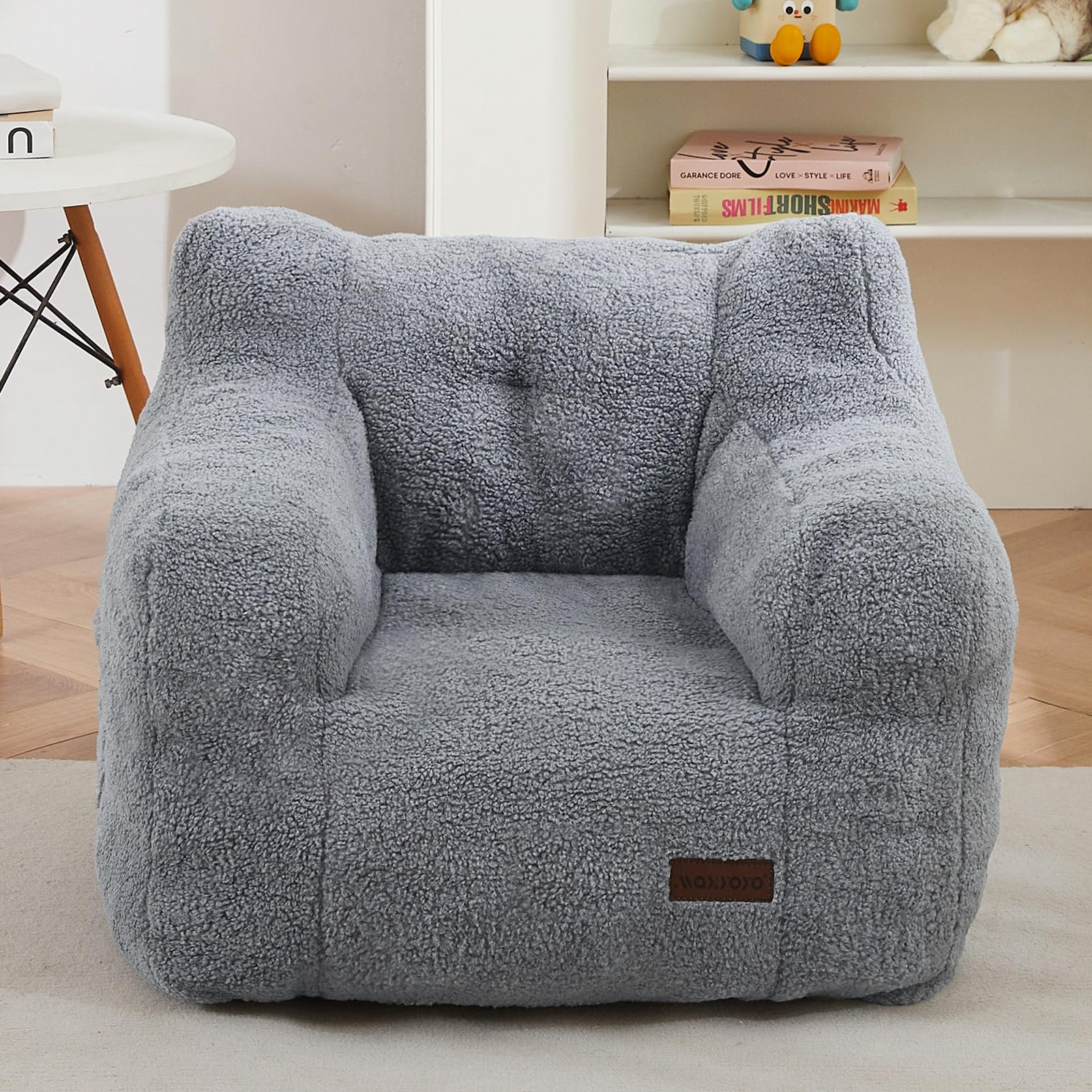 MAXYOYO Kids Sherpa Bean Bag Chair - Soft Teddy Lazy Sofa for Boys & Girls, Grey - Cozy Reading Nook & Playroom Seating for Children's Bedroom