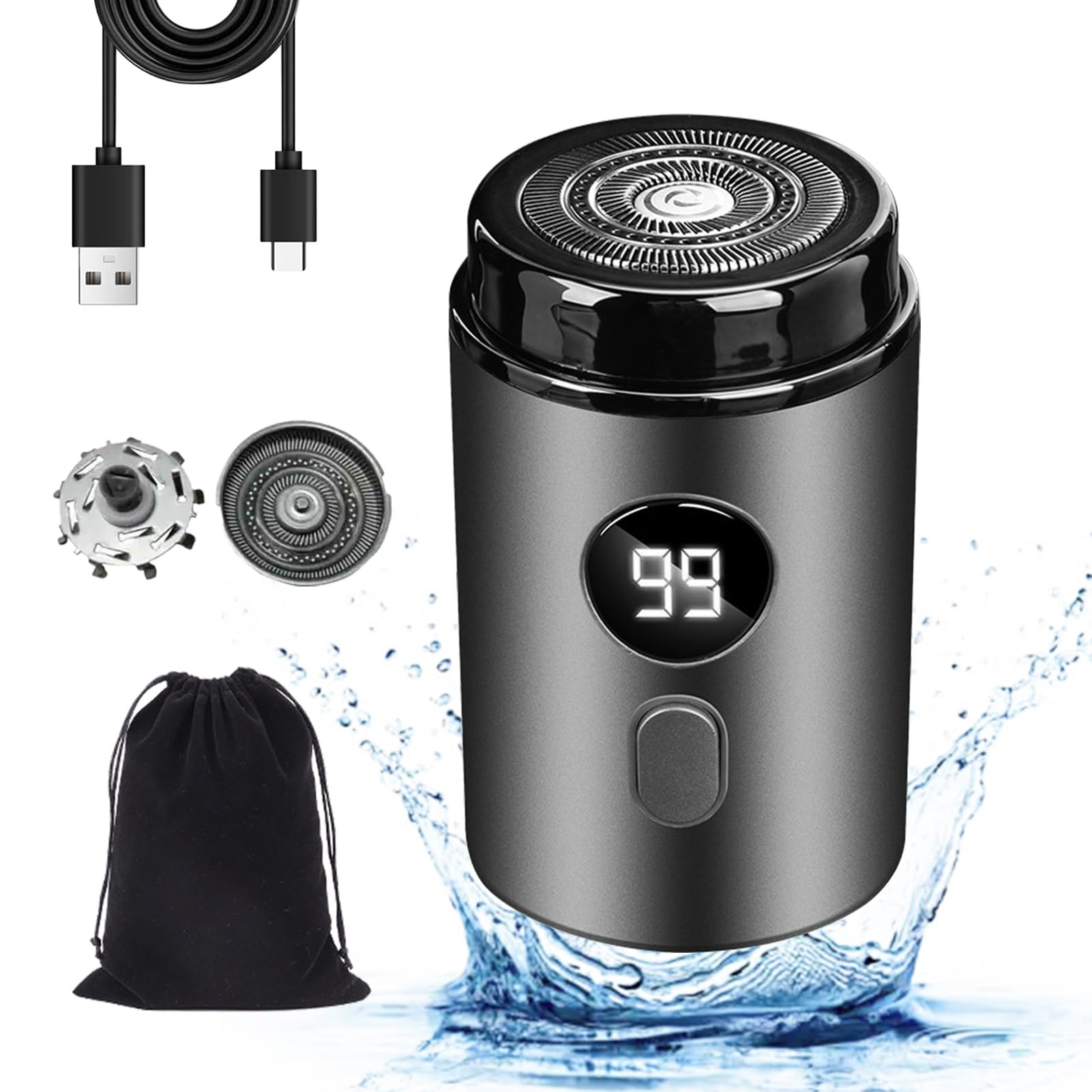 Enspiracle Mini Electric Shaver - Portable USB Rechargeable Waterproof Beard Trimmer for Men & Women | Home, Travel & Gym Use | Compact Washable Shaving Kit (Black)