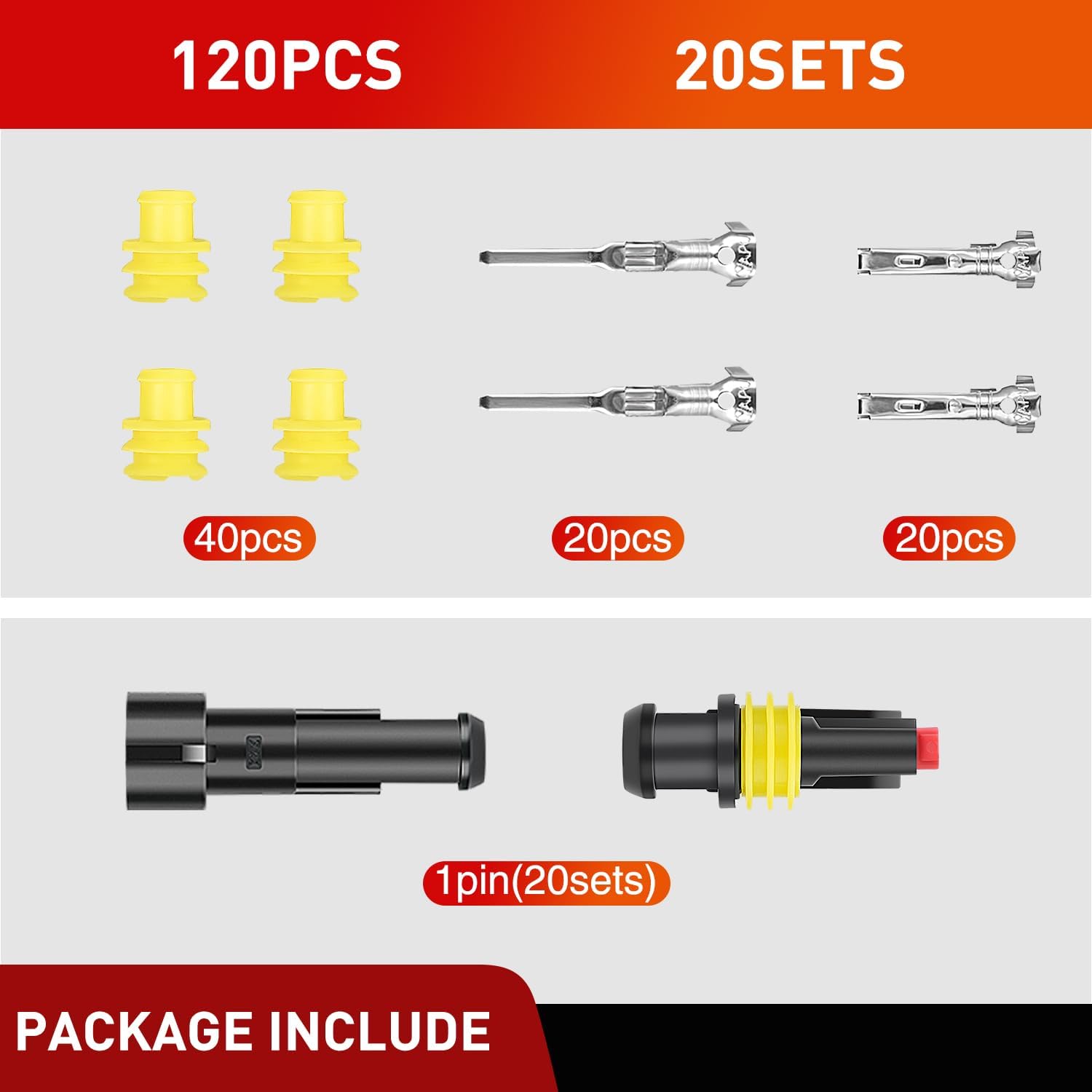 120PCS 1 Pin Electrical Connector Plug - Male & Female Terminal Wire Connectors for Automotive, Home Appliances & DIY Electronics Projects