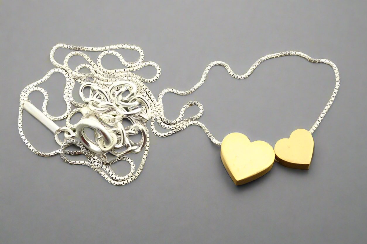 Sterling Silver Double Heart Necklace with 22K Gold Finish - Perfect for Valentine's Day Gifts, Anniversaries & Romantic Occasions