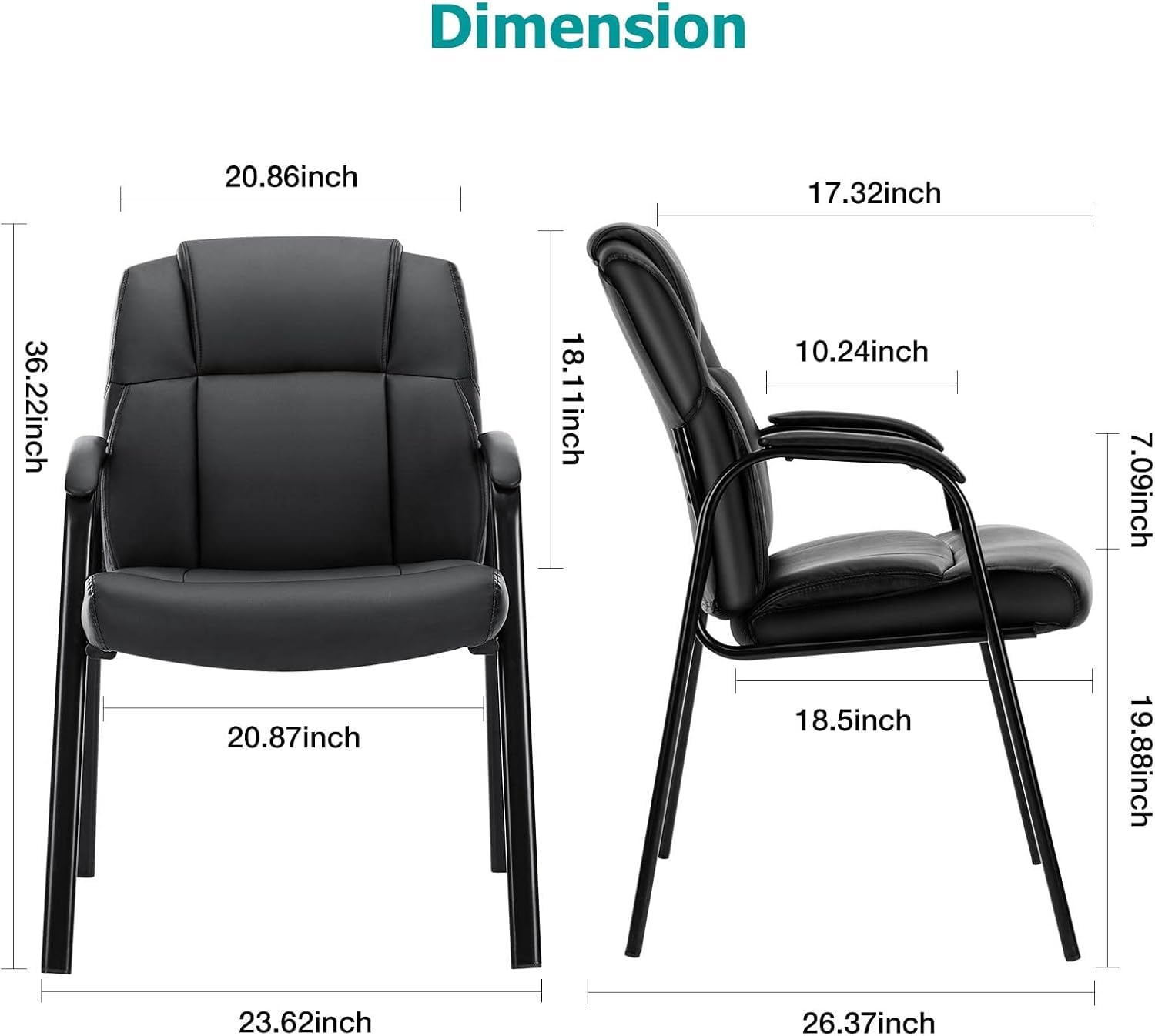 DUMOS 4-Piece Leather Office Reception Guest Chair Set with Padded Arms - No Wheels Waiting Room Chairs for Conference Room, Lobby & Side Seating | Perfect for Corporate Offices, Hotels, and Waiting Areas
