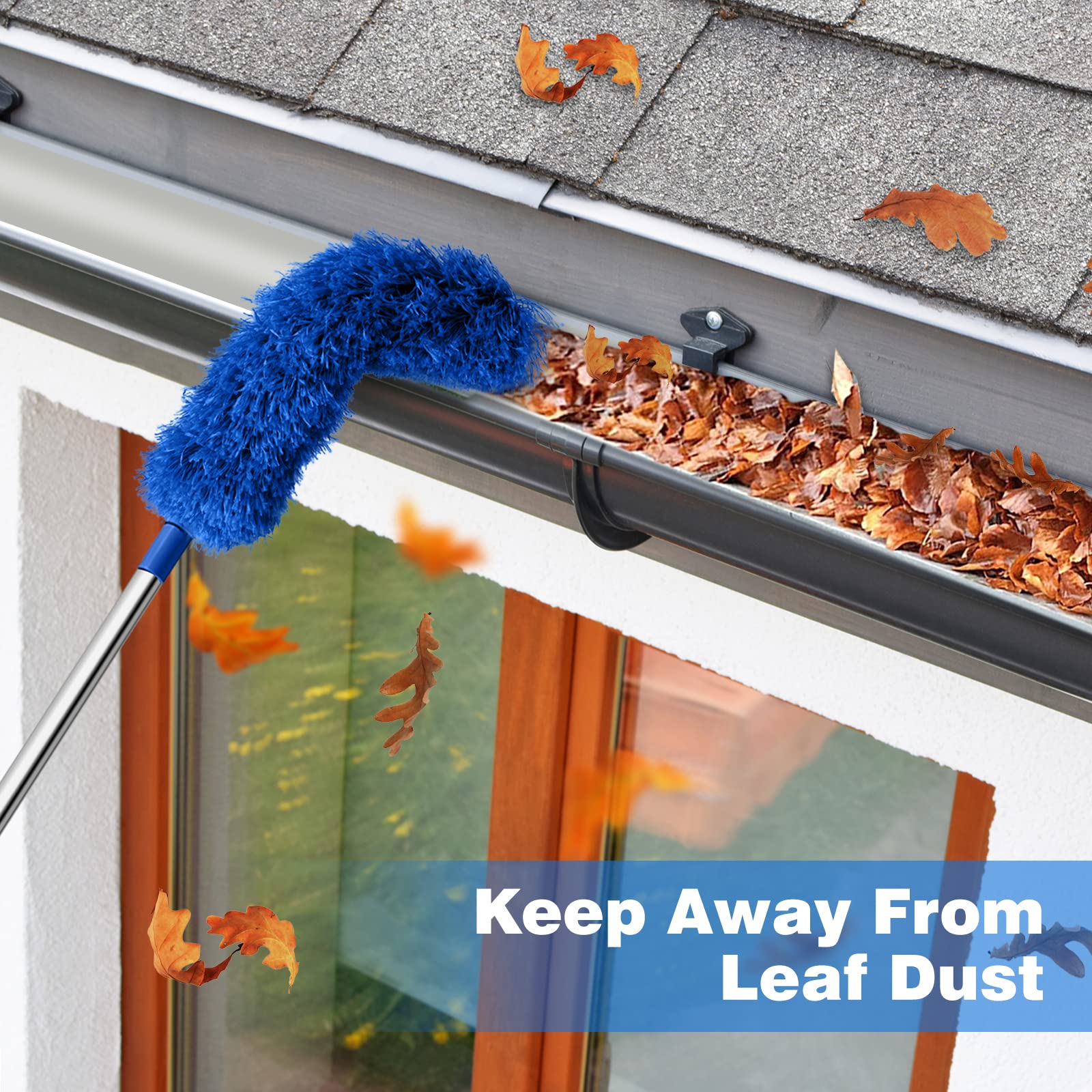 **8.2ft Telescopic Gutter Cleaning Tool with Extendable Pole - Easy Leaf & Debris Removal for Roof & Ground - Blue (Perfect for Home Maintenance & Roof Cleaning)**