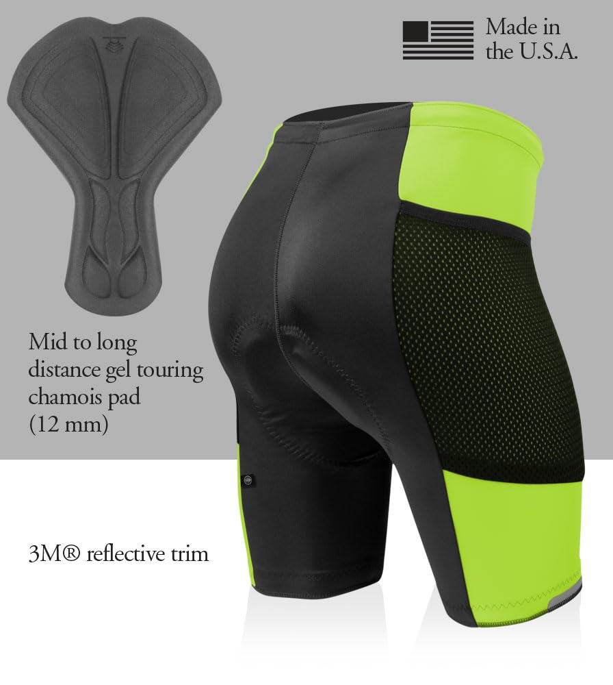 Women's Gel Touring Padded Bike Shorts for Long Distance Cycling - Breathable Mesh Pockets - Made in USA - Perfect for Road Biking, Spinning & Outdoor Adventures