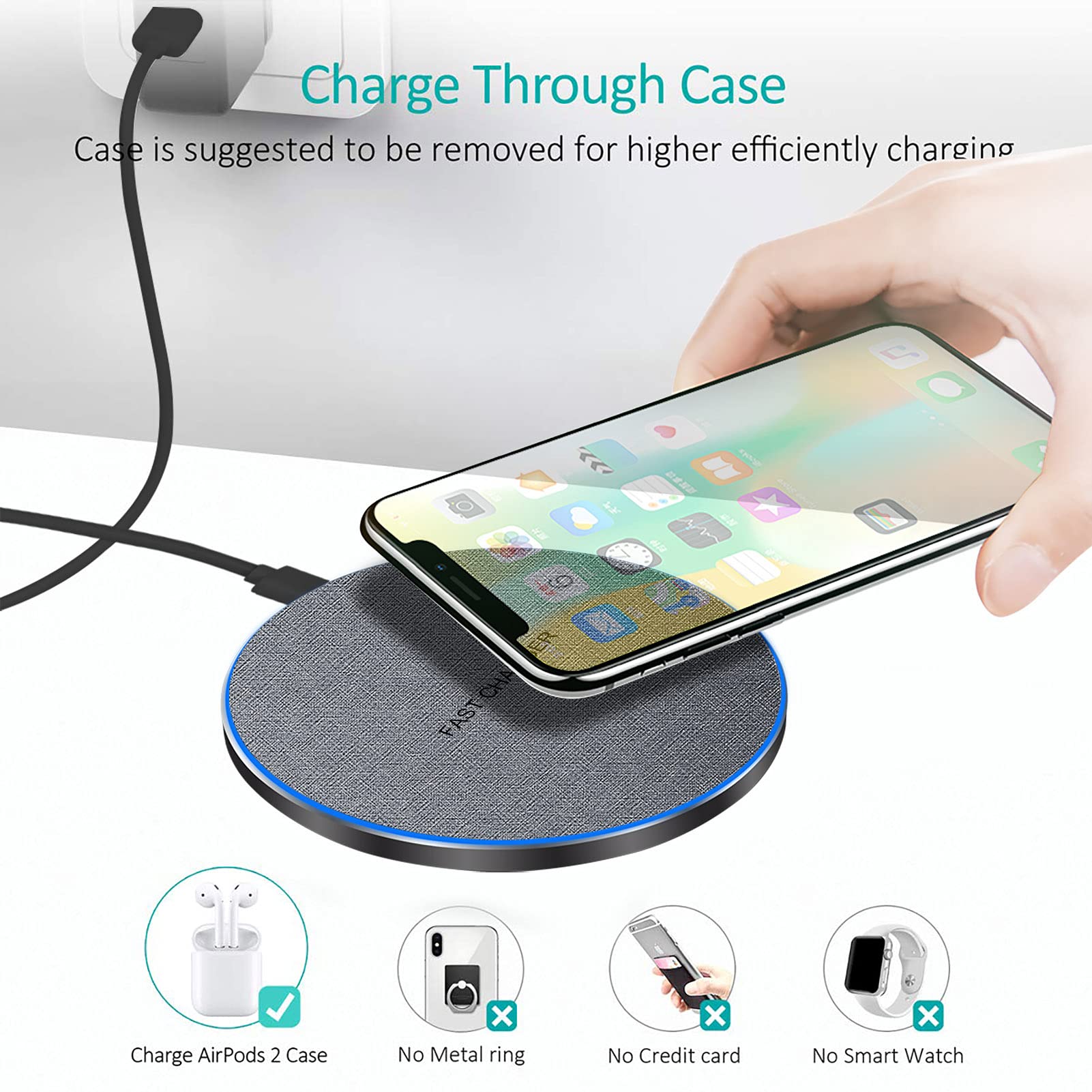 20W Fast Wireless Charging Pad - Qi-Certified Wireless Charger Compatible with iPhone 16 Pro Max/15/14/13/12/11/X/XS/8 Plus, AirPods Pro/4, Samsung Galaxy S25/S24/S23/S22/S21/S20/S10/Note 20/10 (Grey) - Perfect for Bedside, Office & Car Use