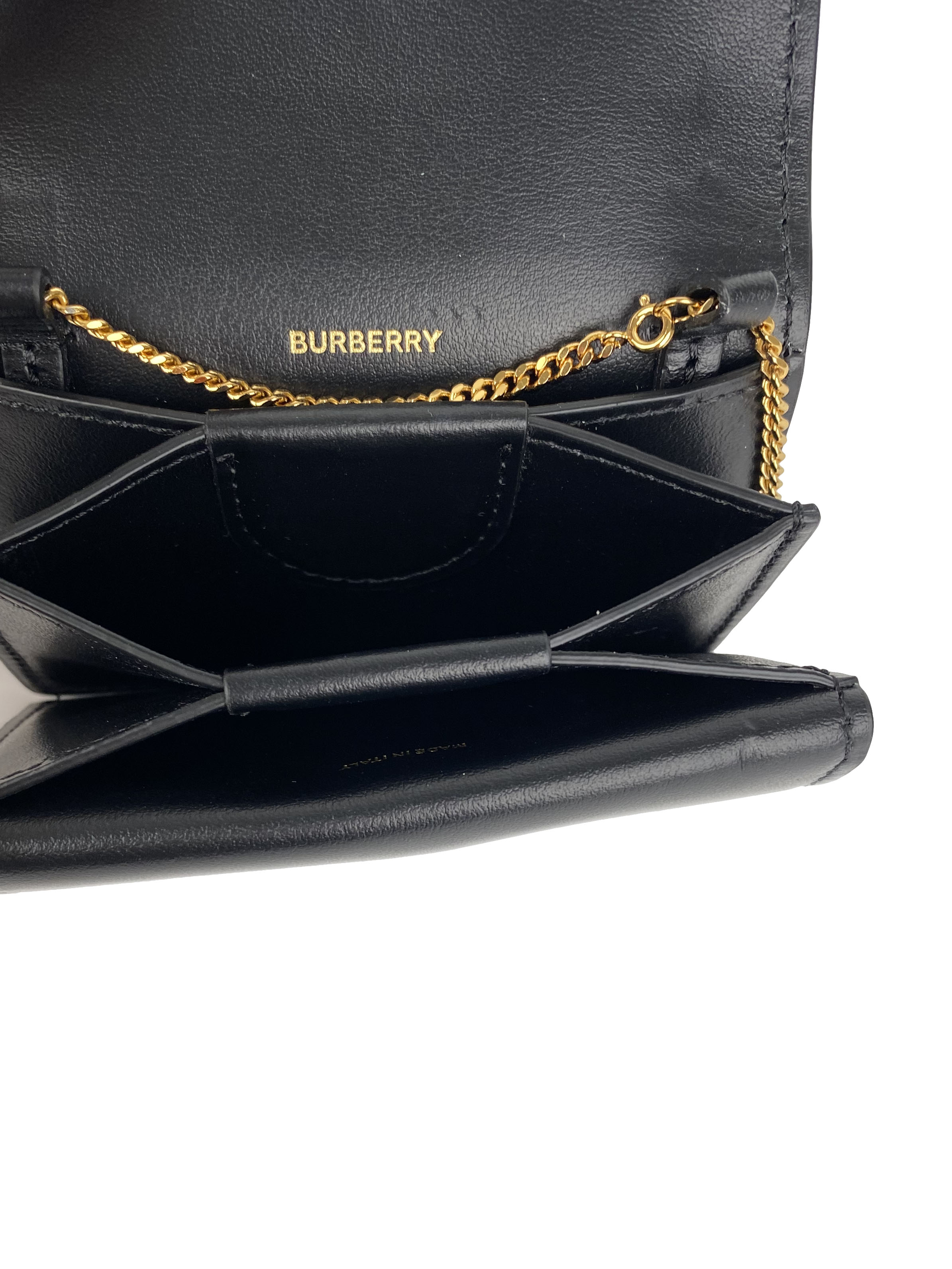 Burberry Black Leather Card Holder with Chain - Stylish & Compact Wallet for Women & Men - Perfect for Everyday Use, Travel & Gifting