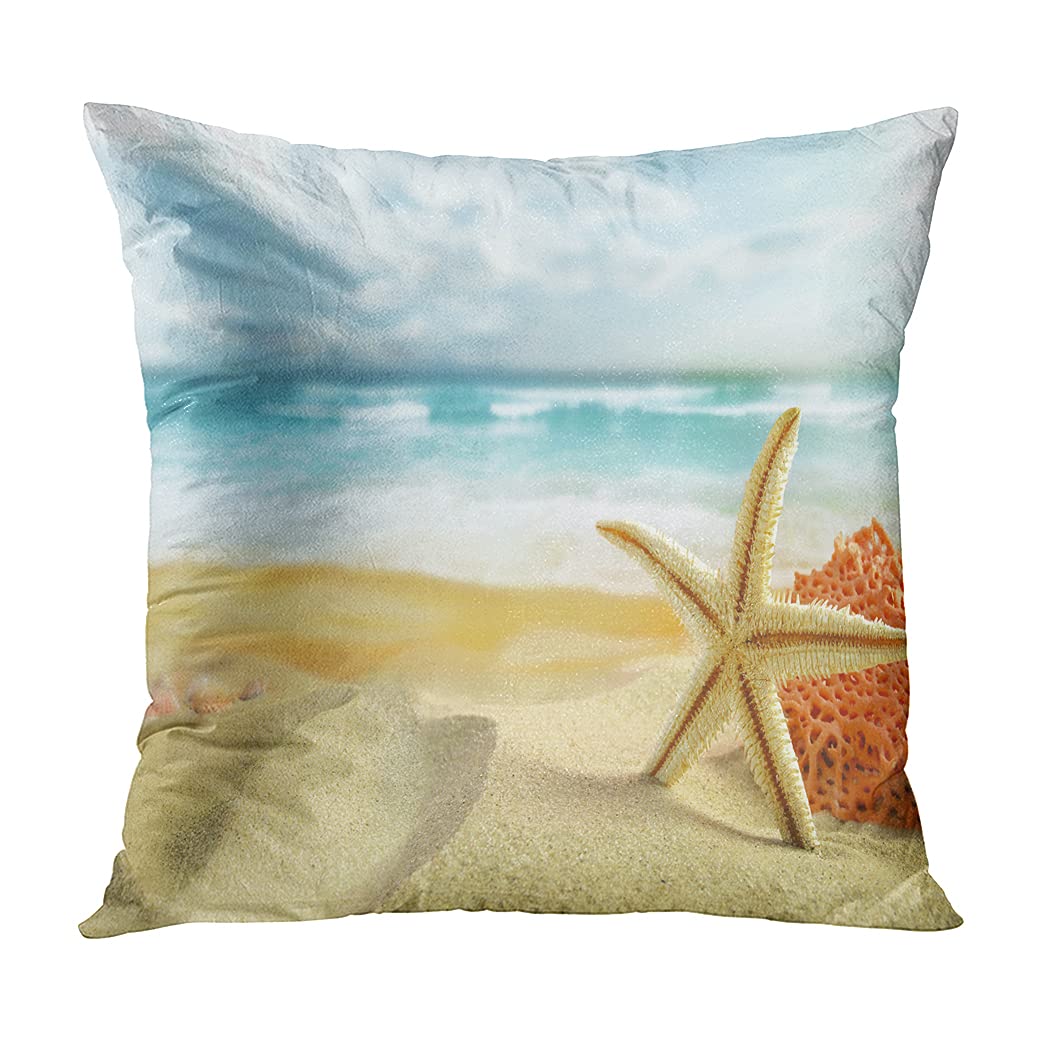 4 Pack 20x20 Inch Summer Starfish and Shells Throw Pillow Covers - Decorative Square Cushion Covers for Sofa, Bed, Couch - Coastal Beach Home Decor for Living Room, Bedroom, Porch