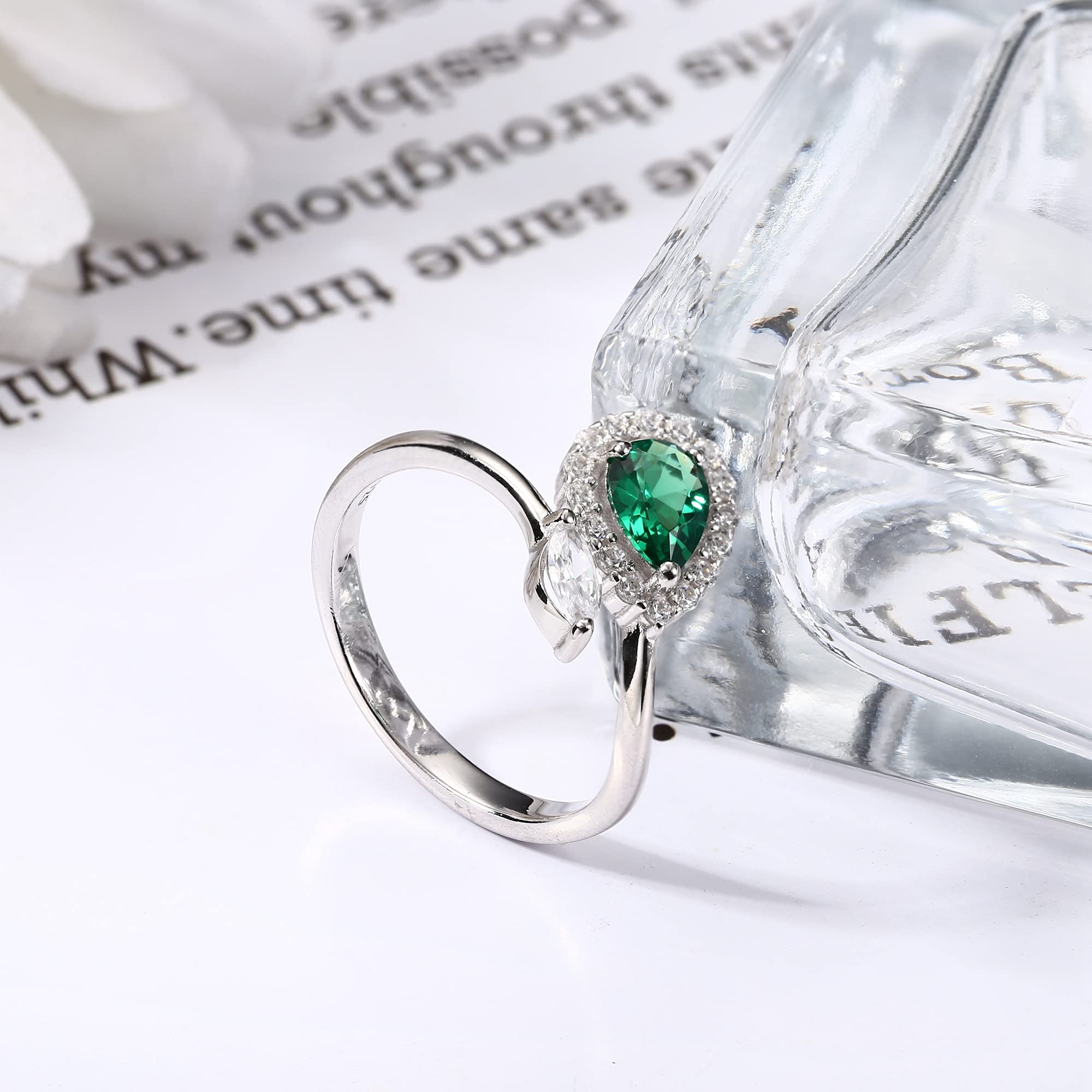 925 Sterling Silver Birthstone Rings for Women - Adjustable Teardrop CZ Engagement Rings, Mothers Day Birthday Christmas Gifts - Cubic Zirconia Open Thumb Rings for Everyday Wear & Special Occasions
