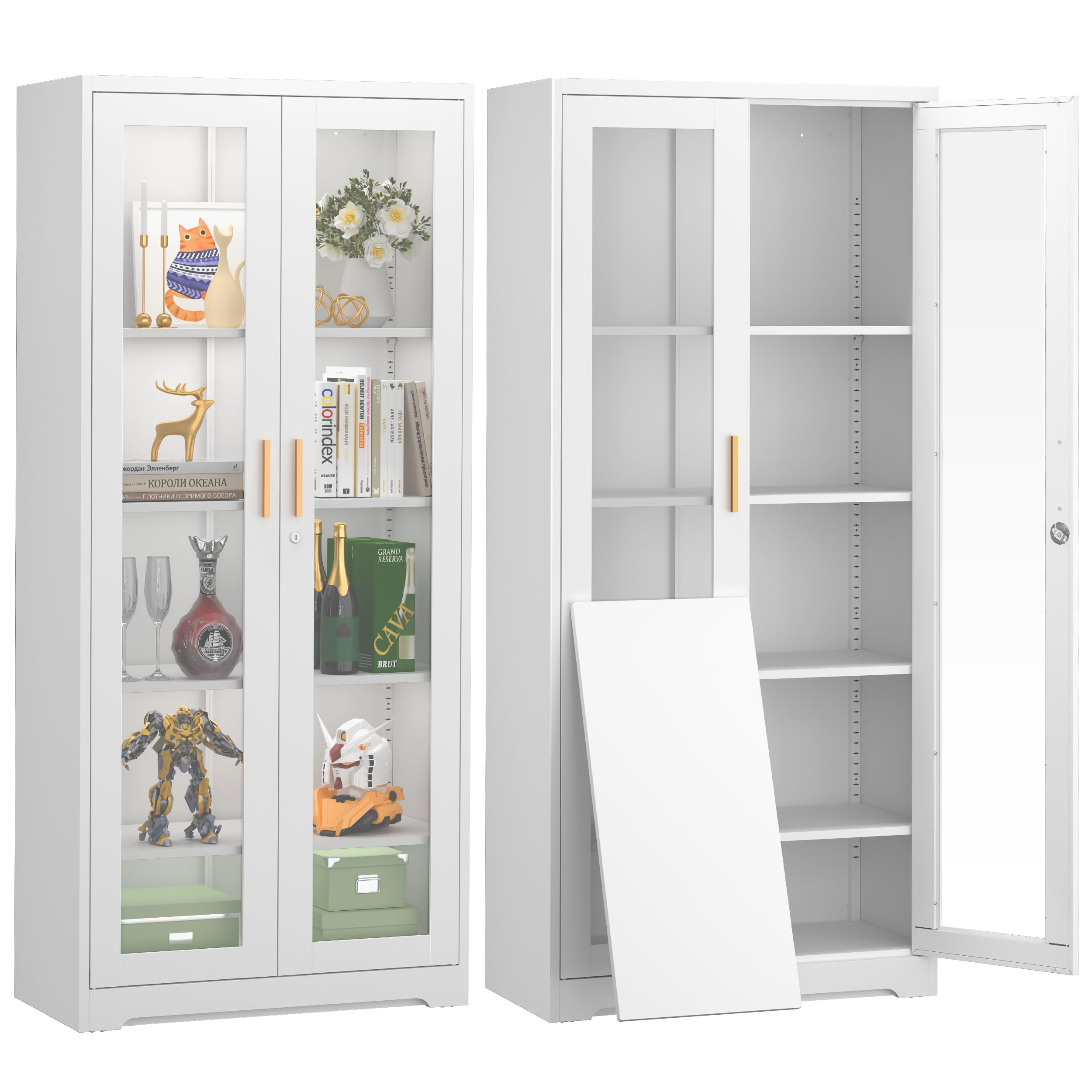 White Glass Display Cabinet with Locking Doors - 71