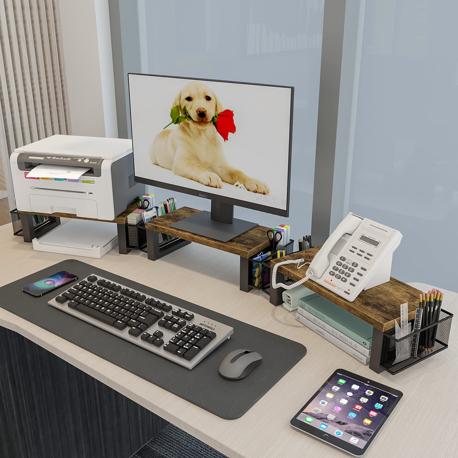 WESTREE Monitor Stand Riser with Storage - Adjustable Desktop Computer Monitor Stand, Multi-Purpose Desk Organizer Shelf for Laptop PC - Perfect for Home Office, Gaming Setup & Workspace Organization