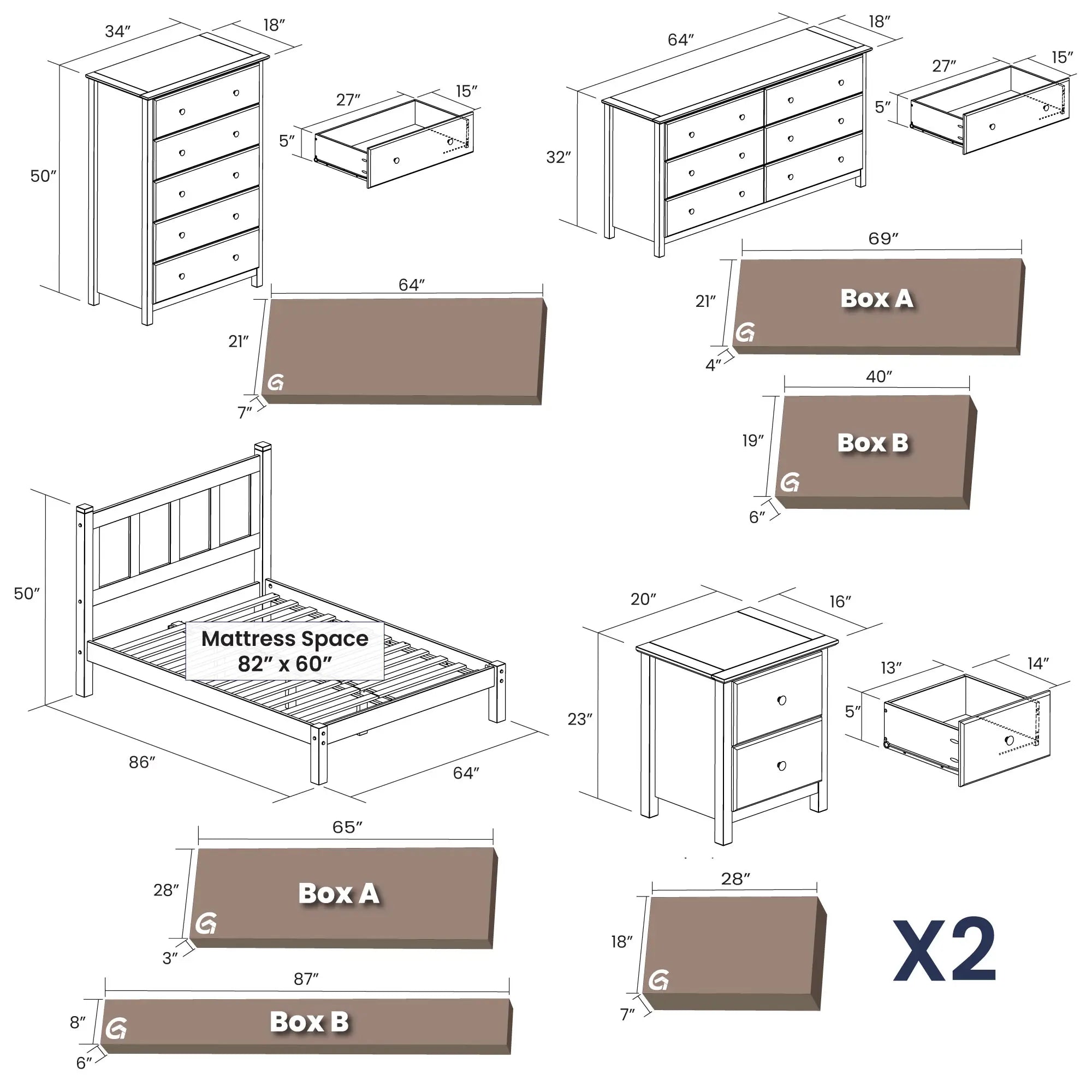 5-Piece Shaker Bedroom Set - Queen Size Bed, Nightstand, Dresser & Mirror - Classic Wooden Furniture for Cozy Home Decor