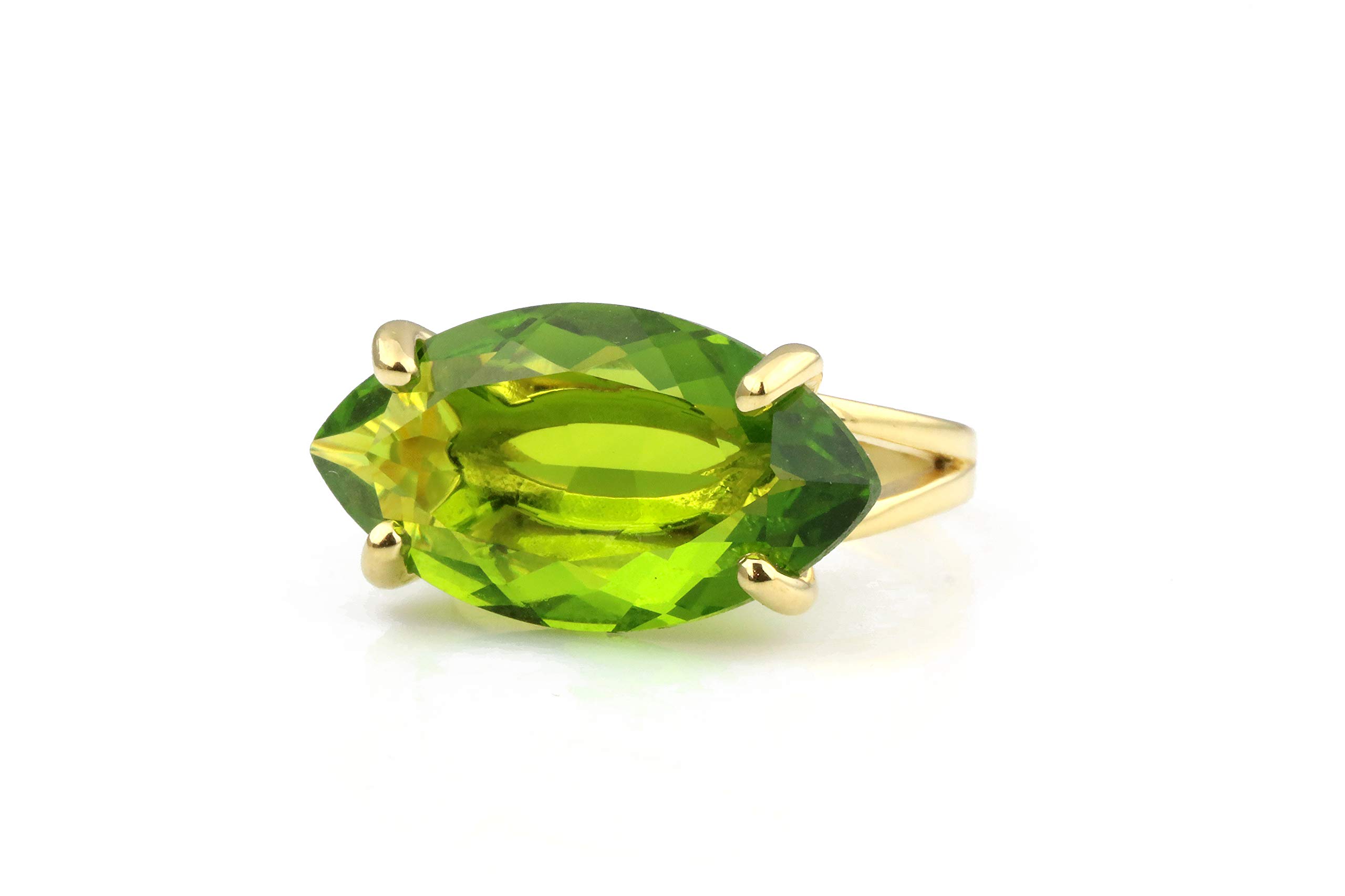 14K Gold Marquise Peridot Ring - August Birthstone Jewelry for Women | Handmade Statement Fashion Ring | Custom Size & Engraving | Perfect Gift for Birthday, Anniversary & Special Occasions