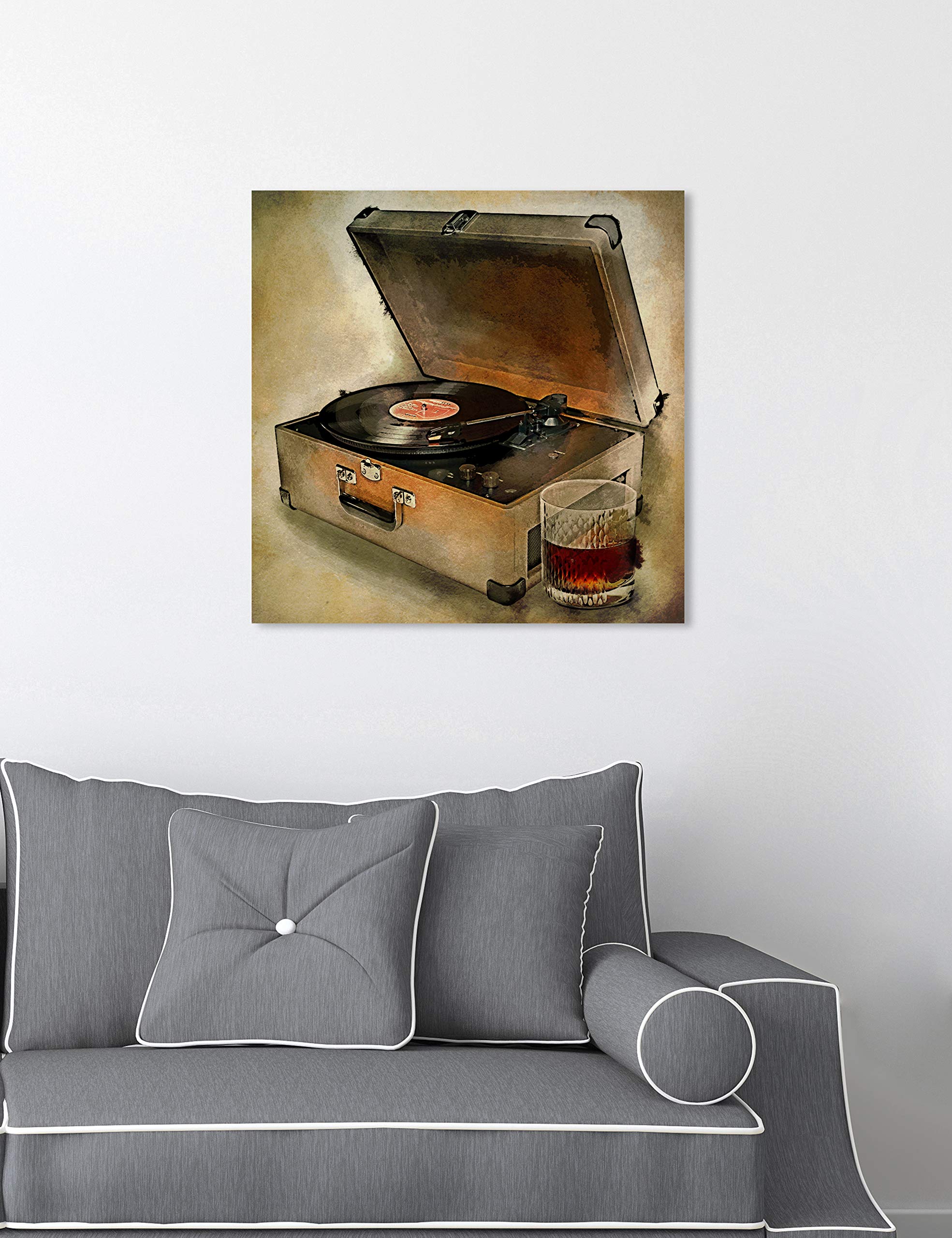 Oliver Gal Artist Co. 'Drink to The Tunes' Music Wall Art Canvas Print - 16x16 Inch Brown & White Home Decor - Perfect for Living Room, Bedroom & Music Studio Decorations