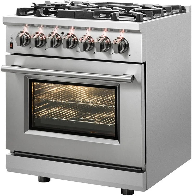 Forno 30-Inch Dual Fuel Range with Gas Cooktop & Electric Oven - Model FFSGS6125 | Professional Stainless Steel Kitchen Appliance for Home Chefs & Cooking Enthusiasts | Perfect for Baking, Roasting & Gourmet Meal Preparation
