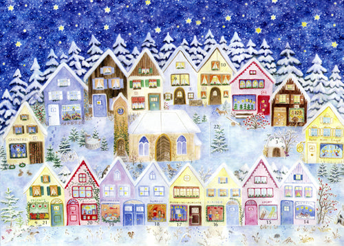 Christmas in the Elves' Village Advent Calendar Card - 24 Days Countdown to Christmas - Perfect for Holiday Decorations & Family Traditions