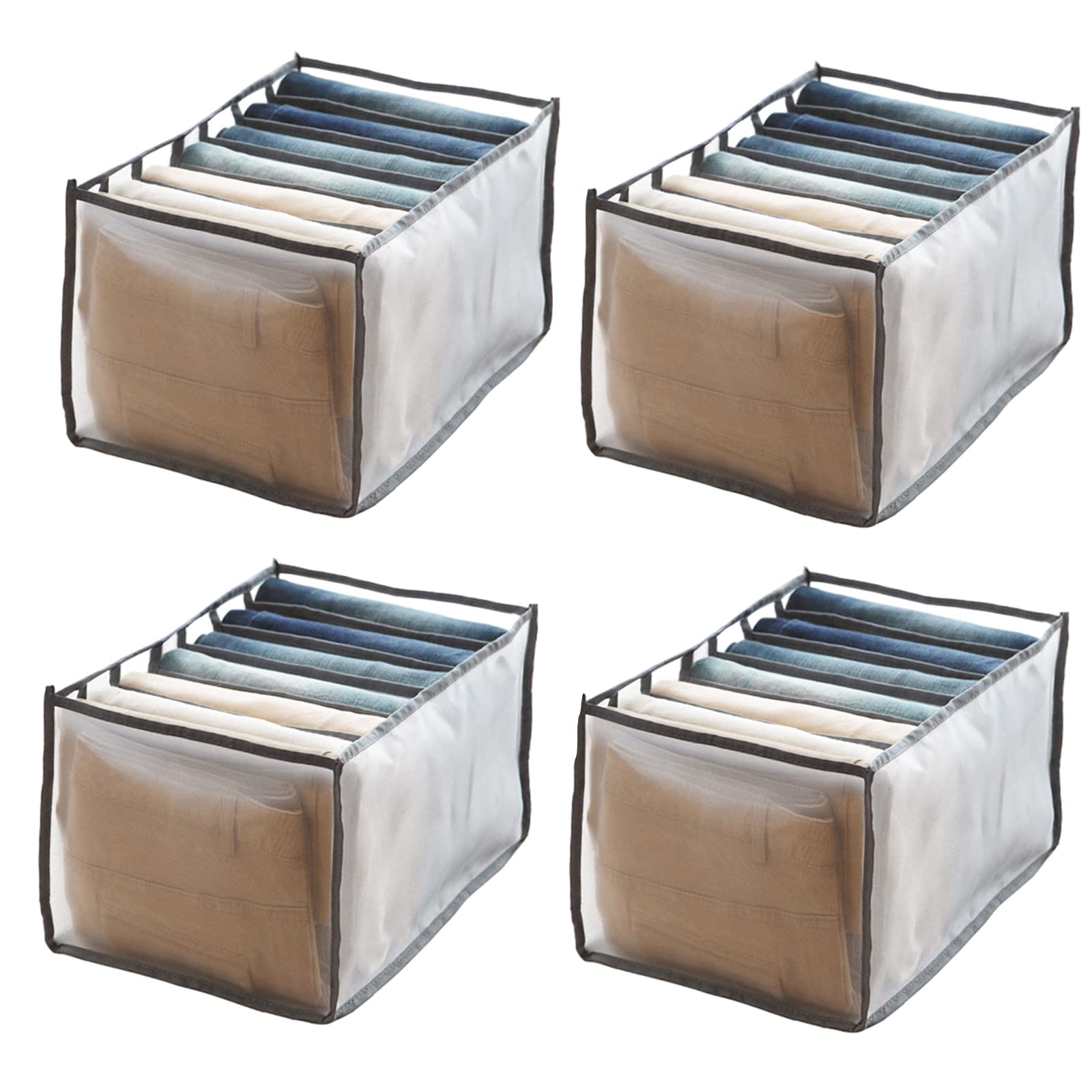 7-Grid Washable Closet Organizer - Large Storage Bins for Wardrobe (Set of 4, Grey) | Perfect for Bedroom, Closet & Travel Organization | Expandable to 9 & 12 Compartments