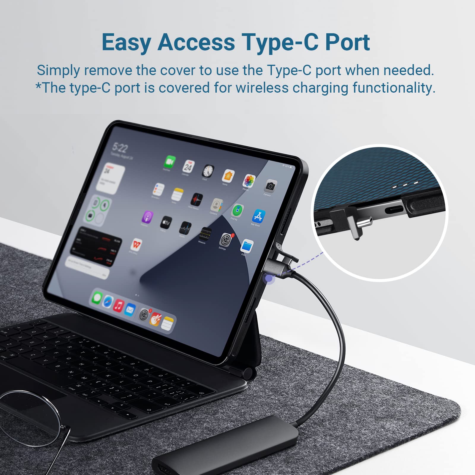 PITAKA Magnetic Wireless Charging Case for iPad Pro 12.9 (2021/2022) - 1500D Aramid Fiber Protective Cover, Magic Keyboard & Apple Pencil 2 Compatible | Perfect for Work, Travel & Home Use - Black/Blue