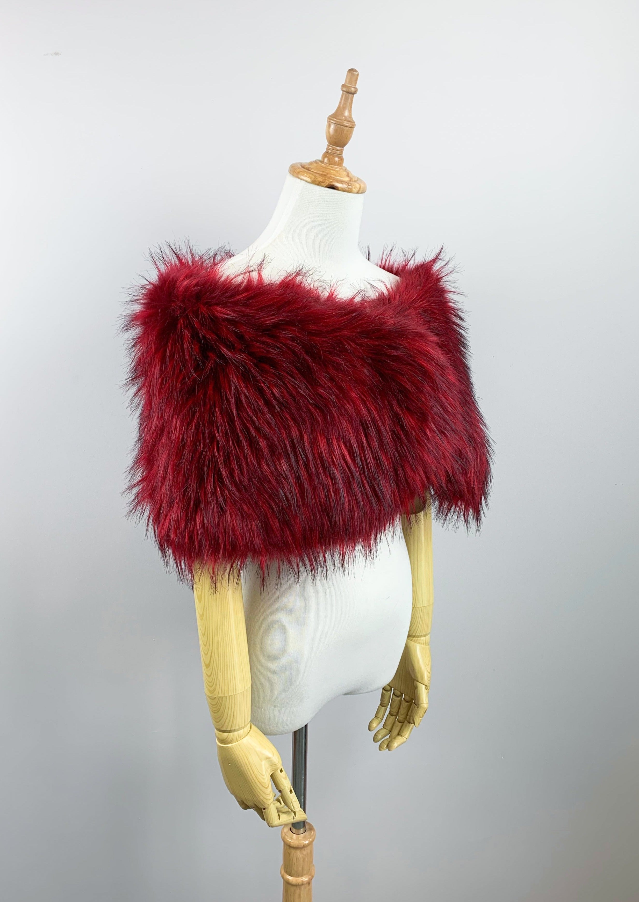 Luxury Red Fur Wrap Shawl - Soft Faux Fur Stole for Women (Serena Red02) - Perfect for Winter Fashion, Evening Parties & Cozy Nights