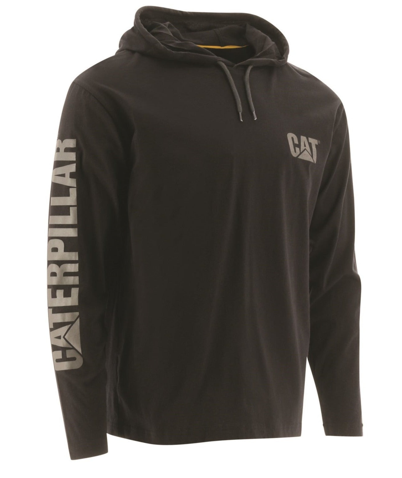 Caterpillar Hooded Long Sleeve T-Shirt for Men - Soft Cotton Pullover with Kangaroo Pocket | Perfect for Outdoor Work, Hiking & Casual Wear