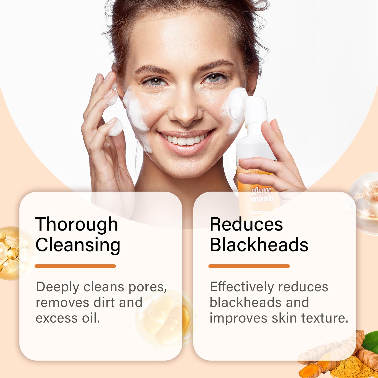 Glo Up Turmeric Face Wash & Exfoliating Pads Set with Brush - Kojic Acid & Turmeric Facial Cleanser for Deep Skin Cleansing - Brightening, Acne Treatment, Dark Spot Removal - Perfect for Daily Skincare Routine & Travel