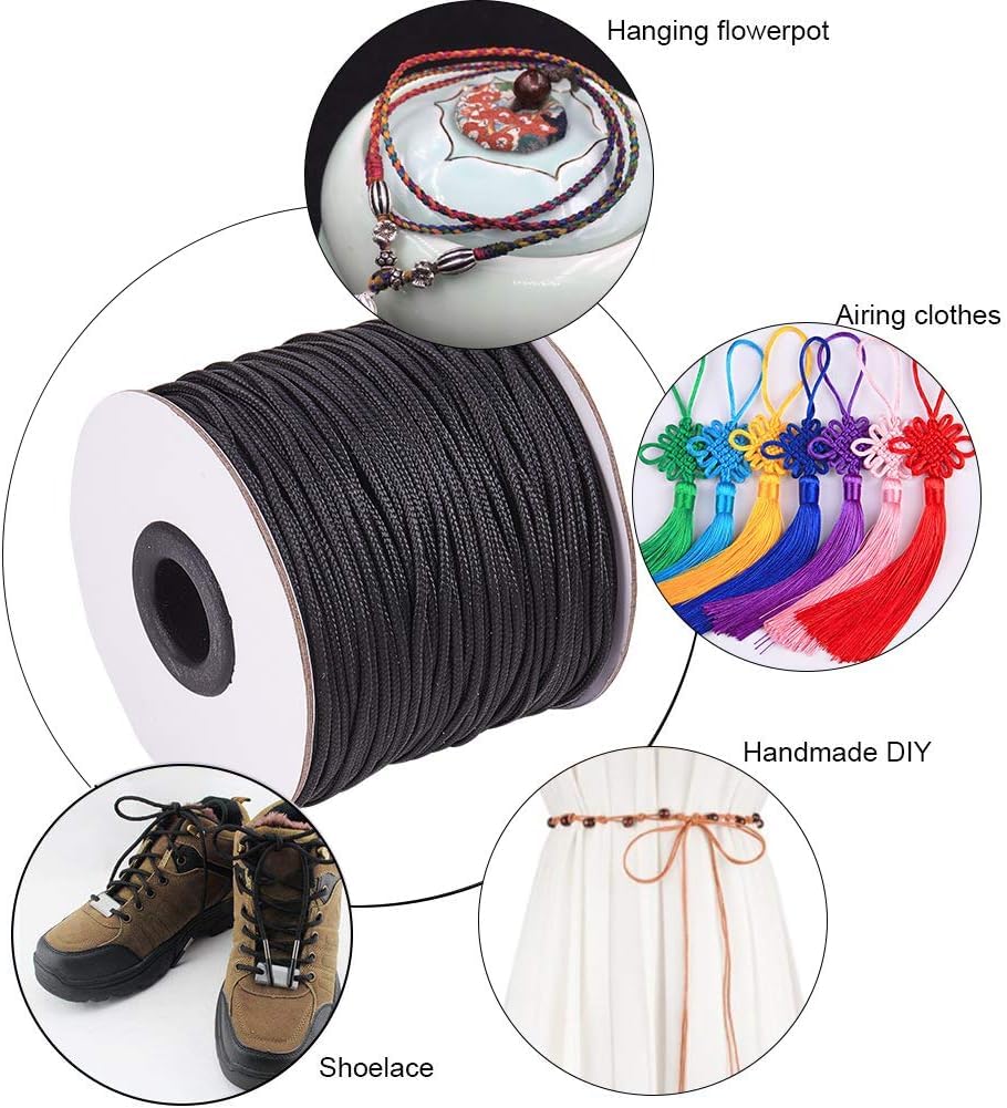 2 Roll Braided Nylon Lift Shade Cord with Wood Pendants - 55 Yards 1.8mm Replacement Blind String for Window Blinds, Roman Shades, DIY Crafts & Gardening - Perfect for Home Decor, Plant Support & Handmade Projects