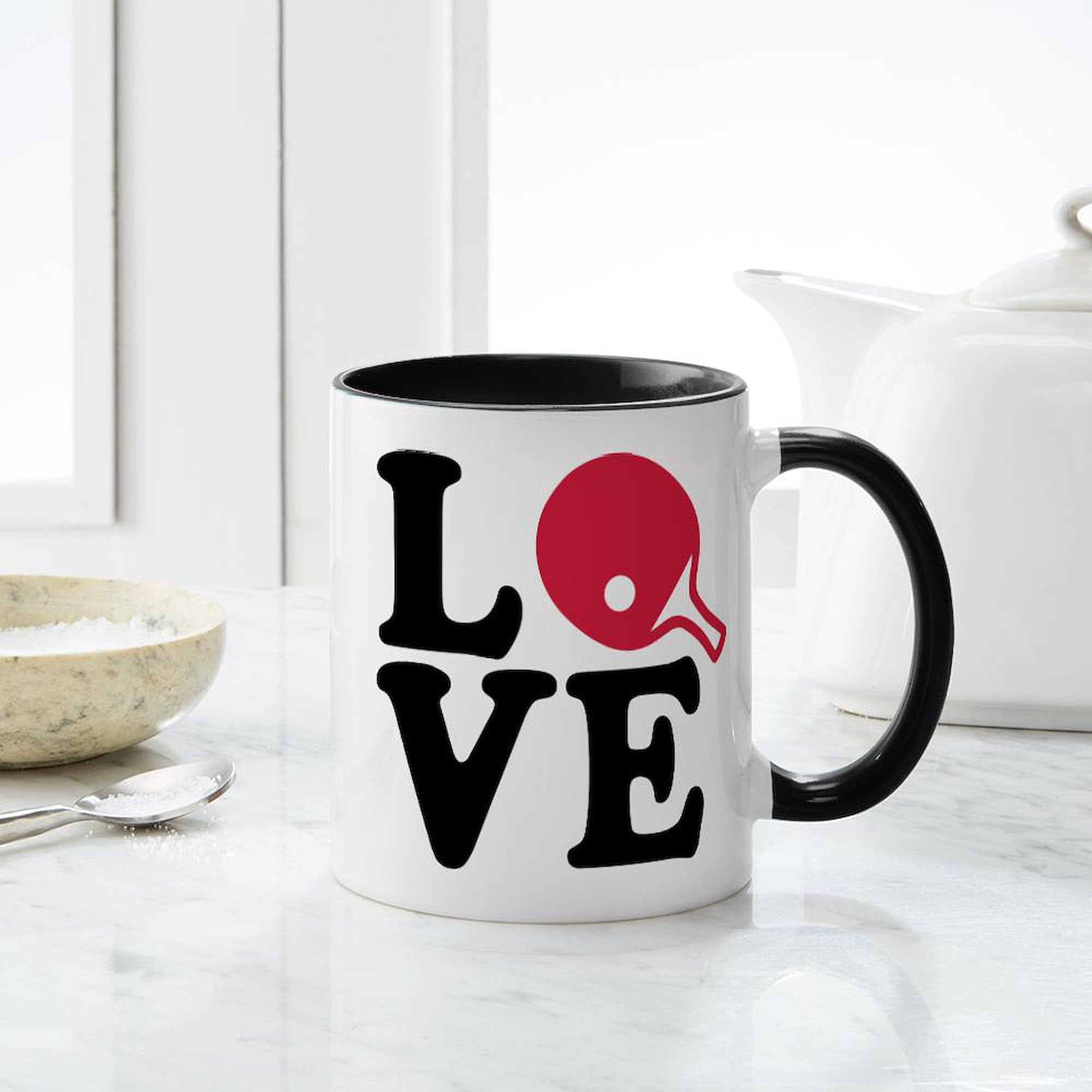 Table Tennis Love Ceramic Coffee Mug 11oz - Perfect for Tea & Office Use