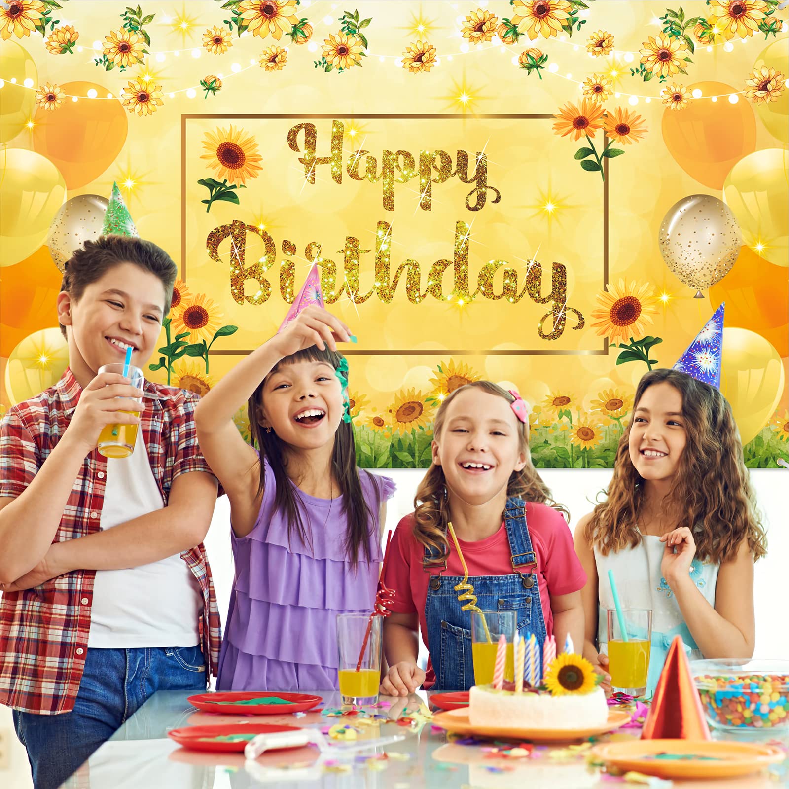 Sunflower Happy Birthday Banner - Large Yellow Sunflower Party Decorations for Birthday, Baby Shower, Wedding Backdrop - Perfect for Women, Men, Boys & Girls Celebrations