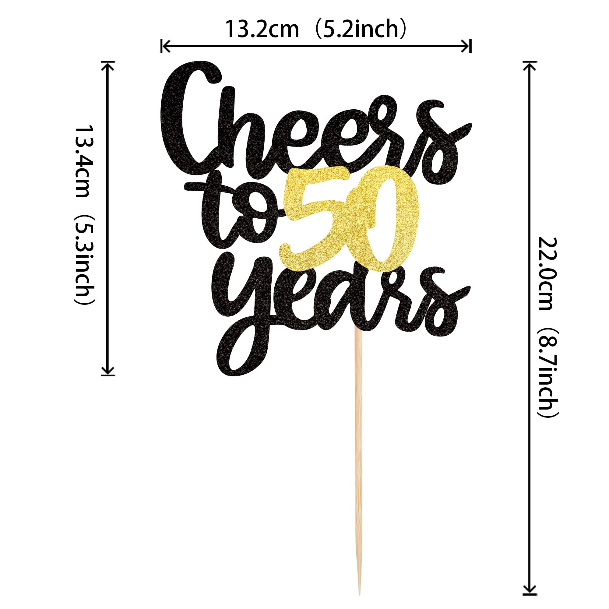 1 Pack Cheers to 50 Years Cake Topper - Black & Gold Glitter 50th Birthday Cake Decorations for Anniversary Party Supplies | Perfect for 50th Birthday Cakes, Cupcakes & Celebration Desserts