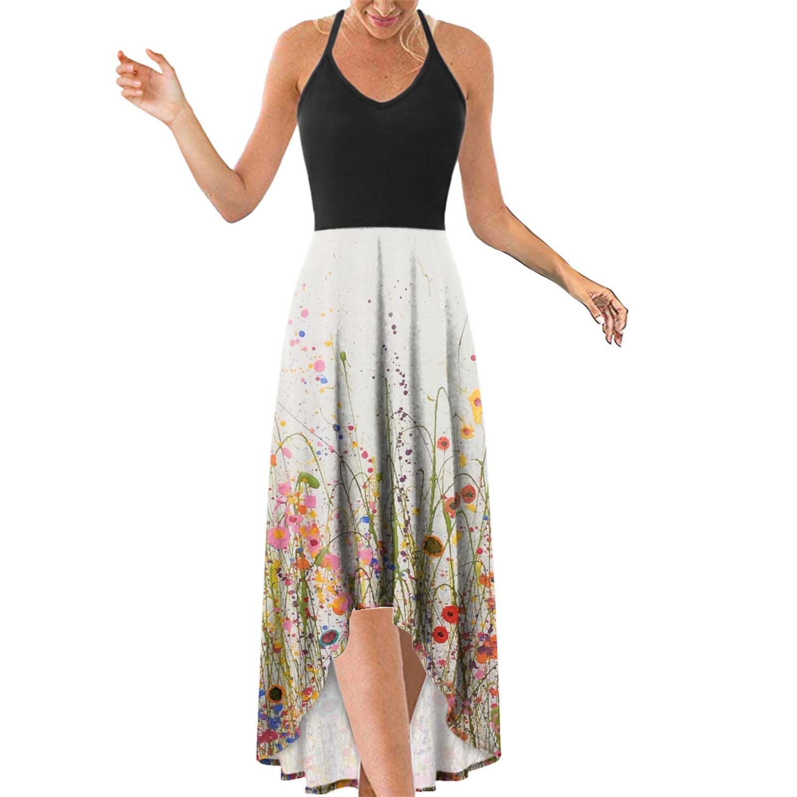 Raopuzi Women's Long Boho Floral Print Dress - Sleeveless V-Neck Elegant Summer Maxi Dress for Beach, Party & Casual Wear