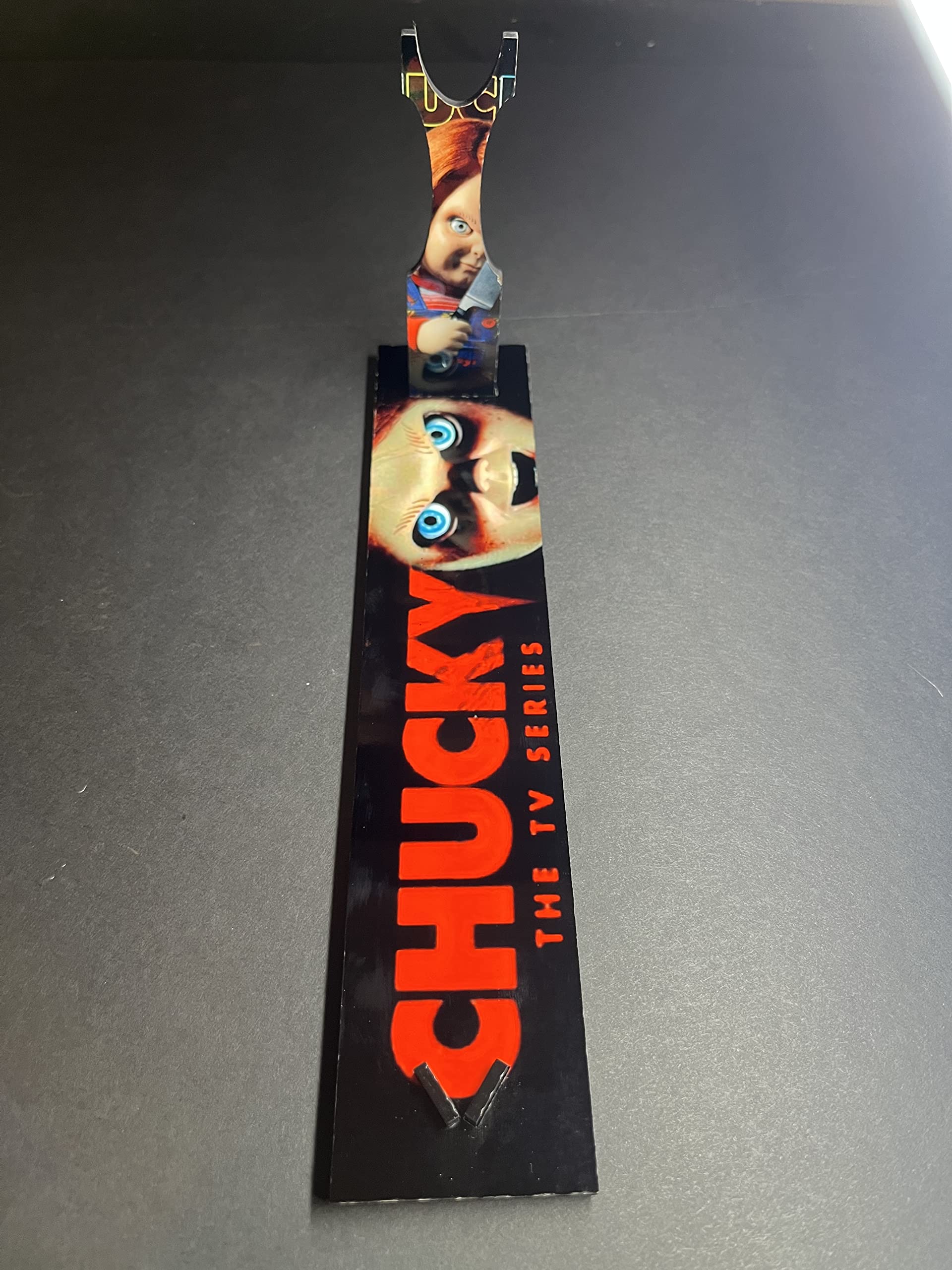 Chucky TV Series Replica Knife with Sublimated Display Stand - Perfect for Horror Collectors, Halloween Decor & Movie Memorabilia