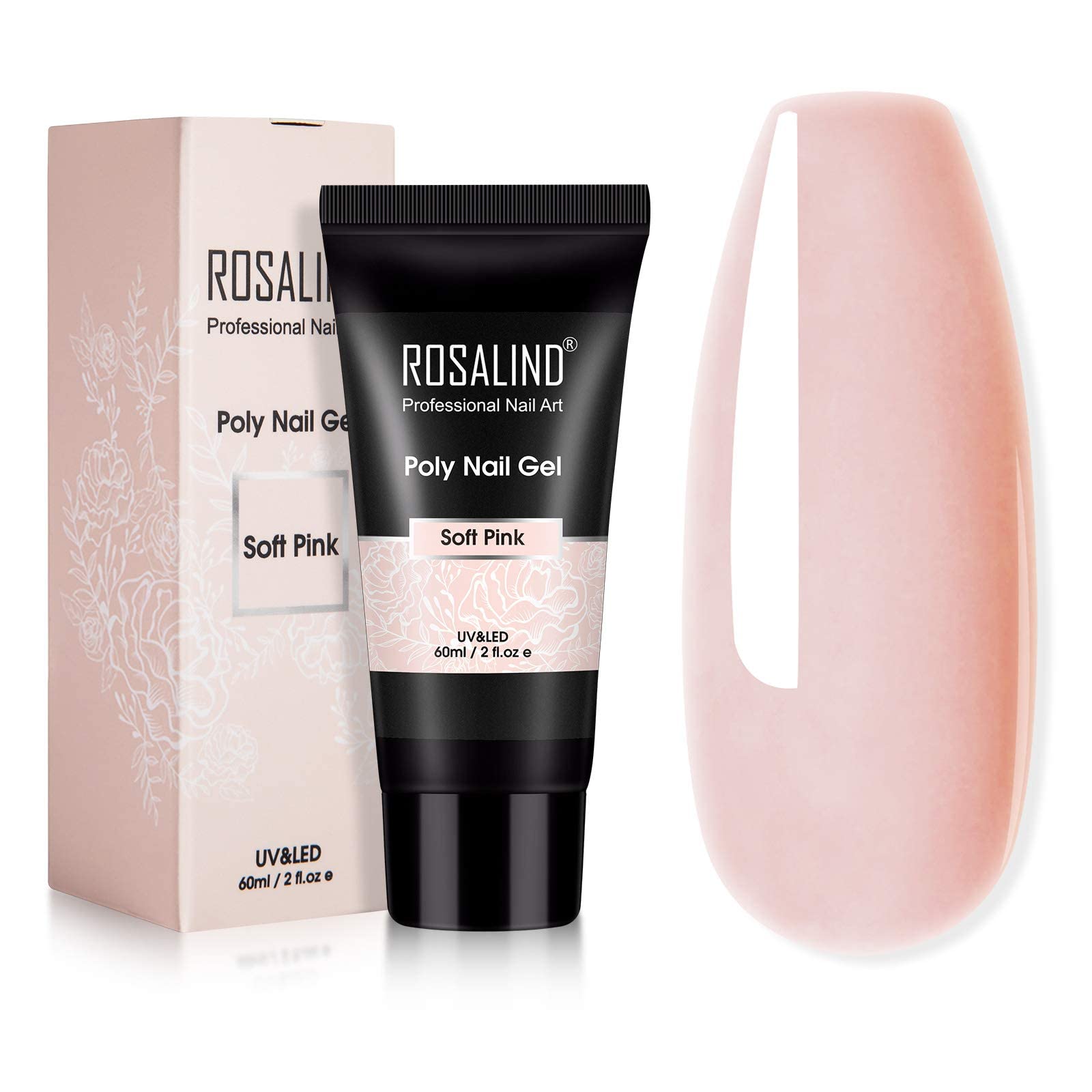 ROSALIND 60ml Soft Pink Poly Nail Extension Gel - Pale Pink Acrylic Nail Art Gel for DIY Home Manicure & Nail Decoration, UV/LED Lamp Required | Perfect for Salon Professionals & At-Home Nail Enthusiasts