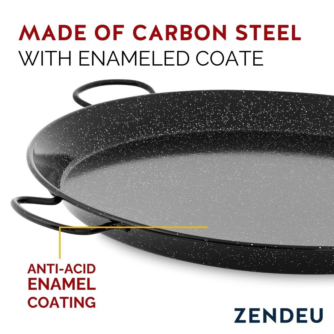 Premium Enameled Carbon Steel Paella Pan - 32 Inch (80cm) for 40 Servings with 4 Hangers - Perfect for Outdoor Cooking, Parties, and Spanish Cuisine
