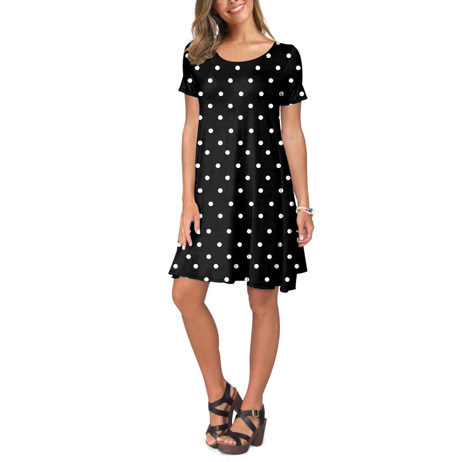 iQKA Women's Summer Shirt Dress - Sunflower Print Short Sleeve Casual Swing Tunic Top with Pockets | Perfect for Beach, Vacation & Everyday Wear