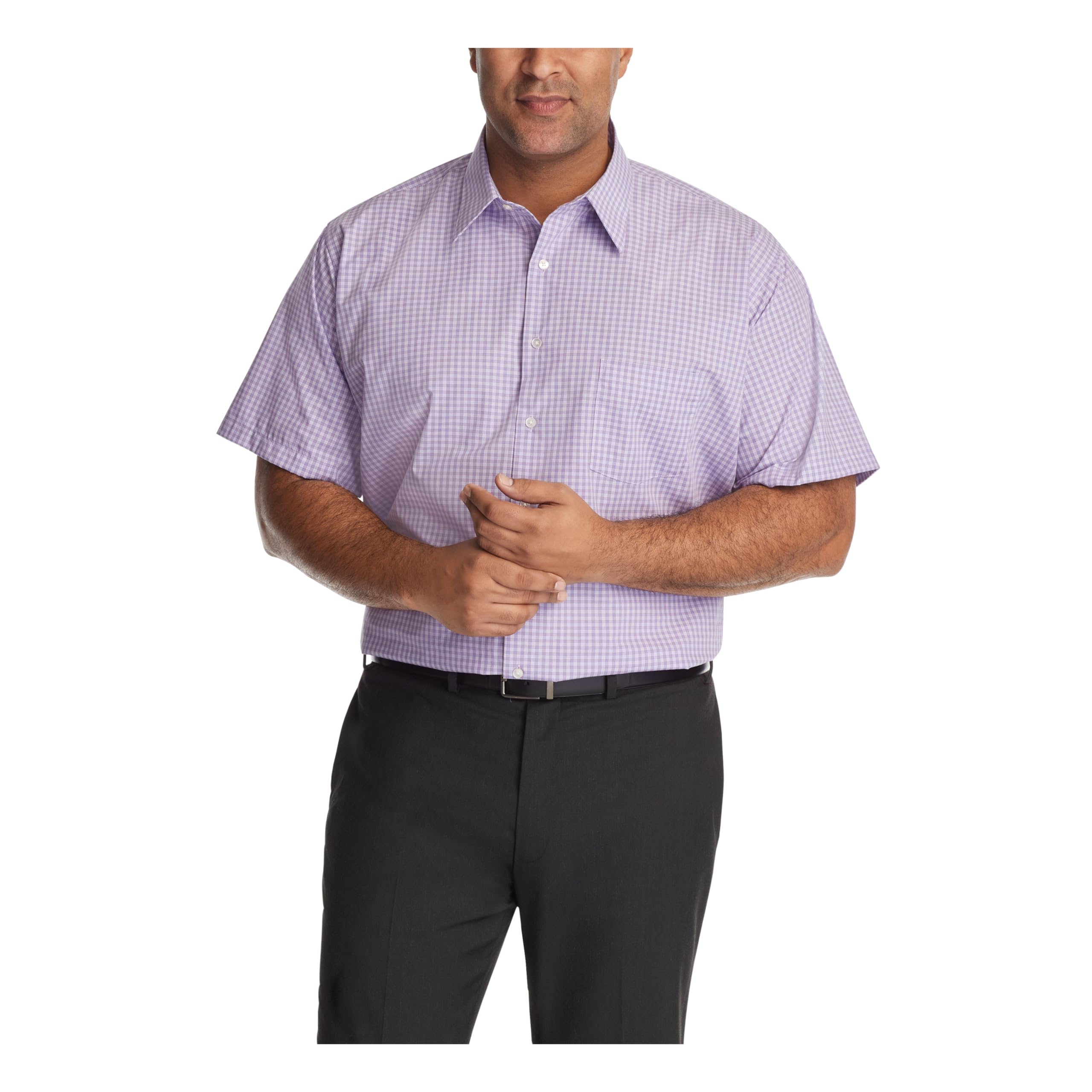 Van Heusen Men's Tall Fit Short Sleeve Dress Shirts - Premium Poplin Solid Button Down Shirt for Big & Tall Men | Business Casual & Office Wear