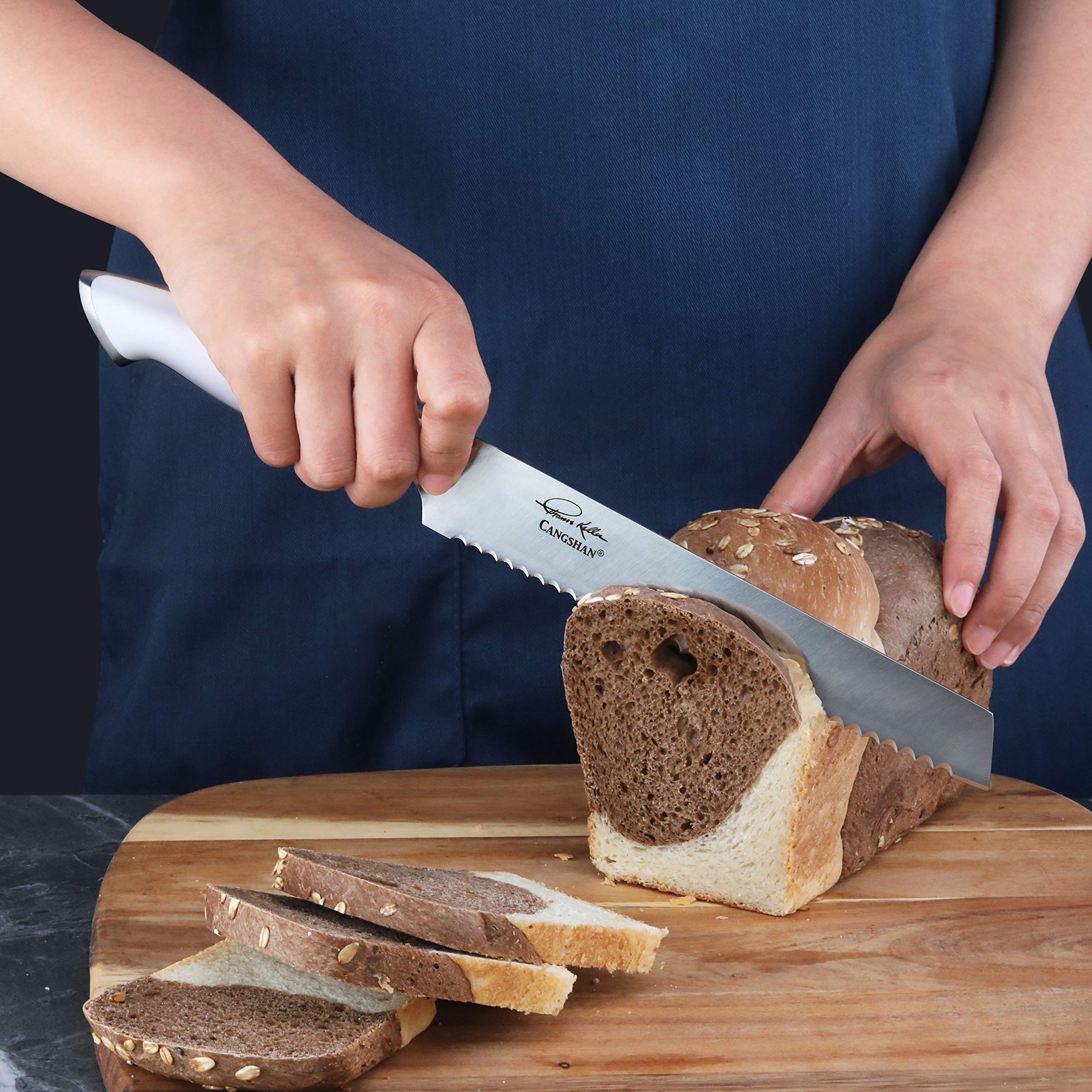 Cangshan Thomas Keller Signature 8-Inch Swedish Powder Steel Forged Bread Knife - Professional Chef's Knife for Sourdough, Baguettes & Artisan Bread Baking - Perfect for Home Kitchens & Gourmet Cooking