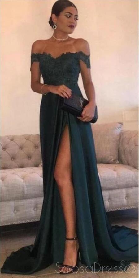 Elegant Dark Green Off Shoulder Sexy Side Slit Long Evening Prom Dress for Women - Perfect for Formal Events, Parties & Special Occasions