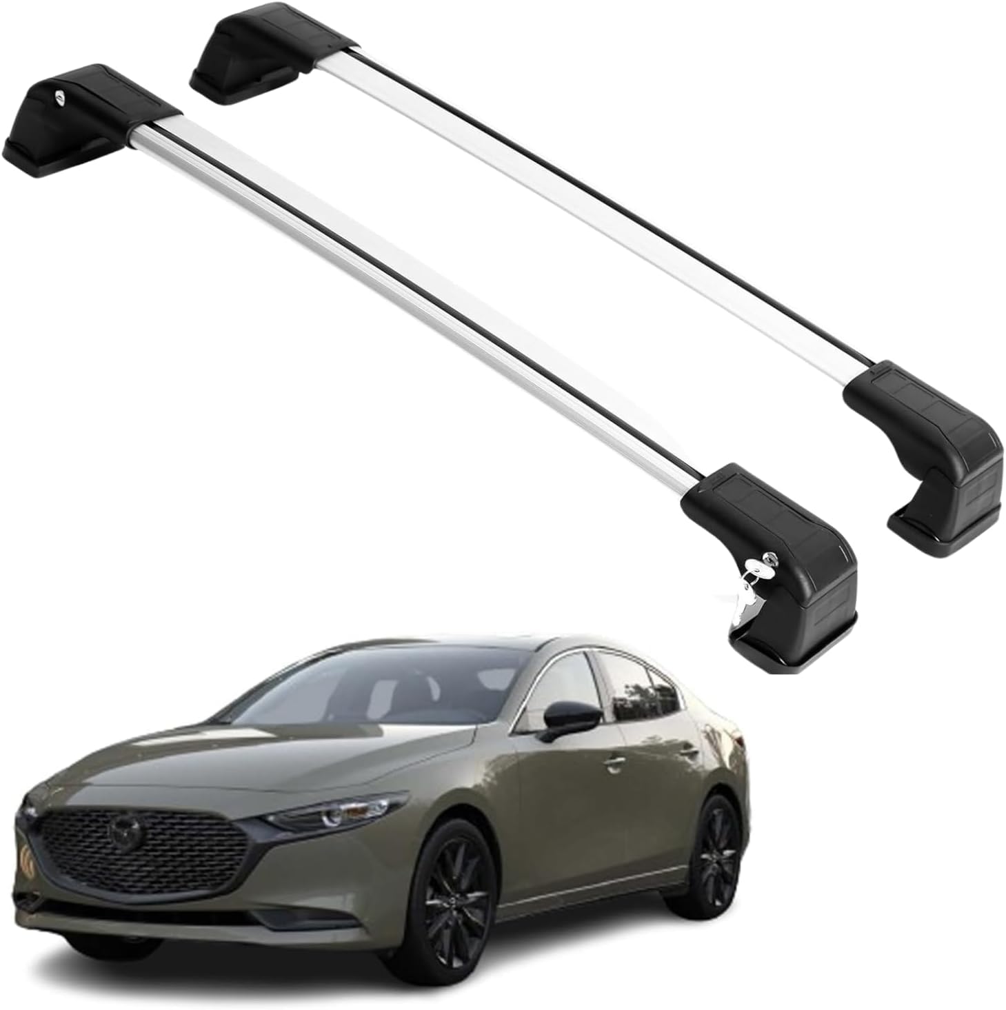 Heavy Duty 220 lbs Aluminum Roof Rack Cross Bars for Mazda 3 2014-2025 | Anti-Theft Locking Crossbars for Rooftop Cargo | Compatible with Fixed Point Roofs - Silver | Perfect for Road Trips, Camping Gear & Outdoor Adventures