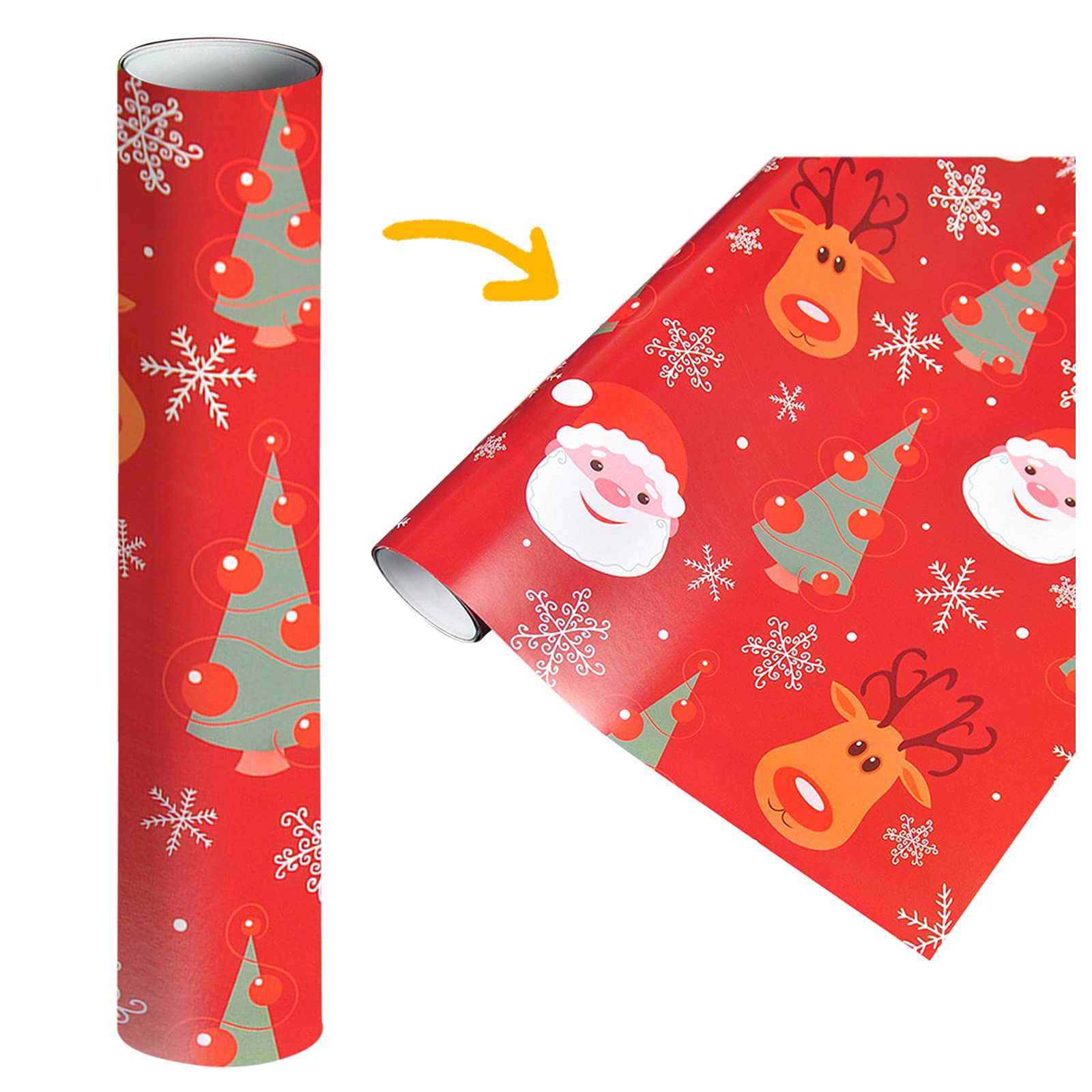 Red and White Christmas Wrapping Paper - 1PC (75cm x 51cm, 4.11 Sq Ft) Single-Sided Santa Claus Holiday Gift Wrap with Classic Patterns & Black Bows - Perfect for Christmas Presents, Party Decorations & Festive Gift Wrapping