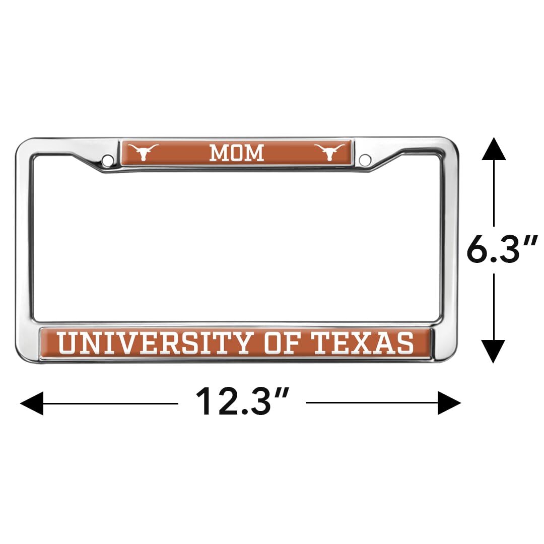 University of Texas Mom Full Size Standard License Plate Metal Frame - Durable Car Accessory for UT Fans - Perfect for Gifts, Tailgating & School Pride