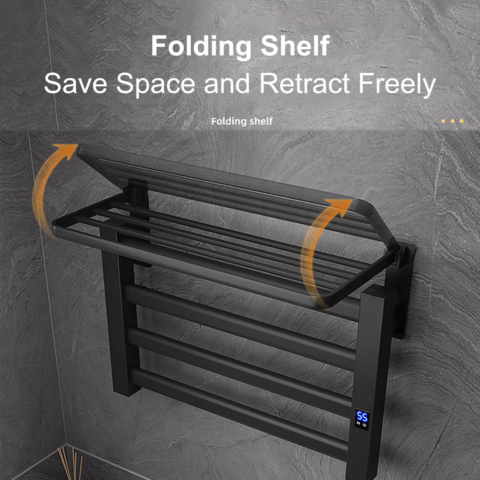 Electric Towel Warmer 80W - Wall Mounted Bathroom Heated Towel Rack with Timer, Aluminum Alloy, 55x40cm, Black - Perfect for Spa, Luxury Hotels & Modern Home Bathrooms
