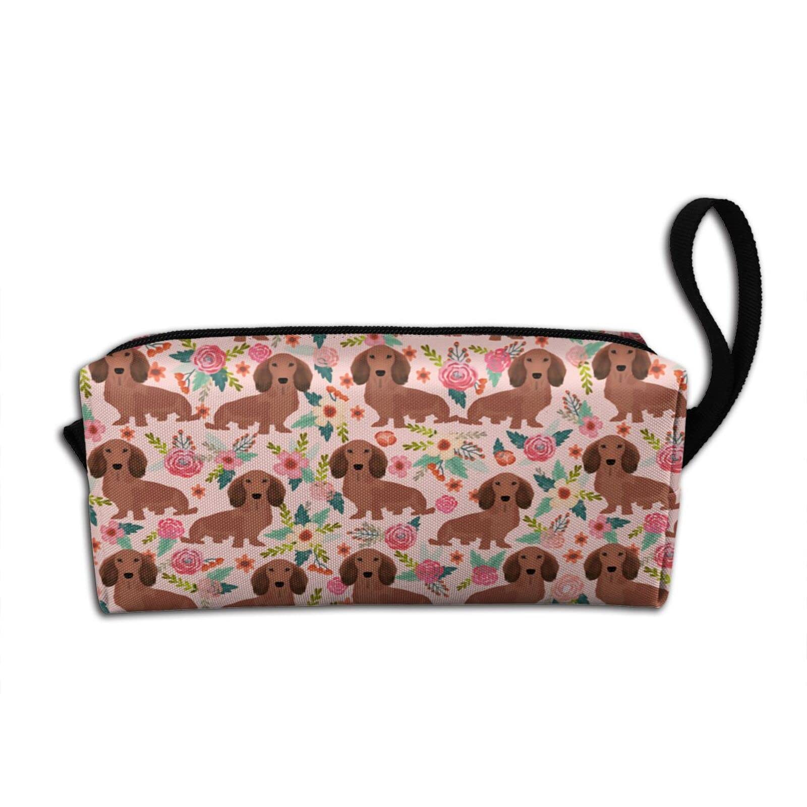 Floral Dachshund Makeup Bag for Women - Portable Cosmetic Pouch with Zipper, Travel Toiletry Organizer for Girls | Perfect for Travel, Gym & Daily Essentials Storage