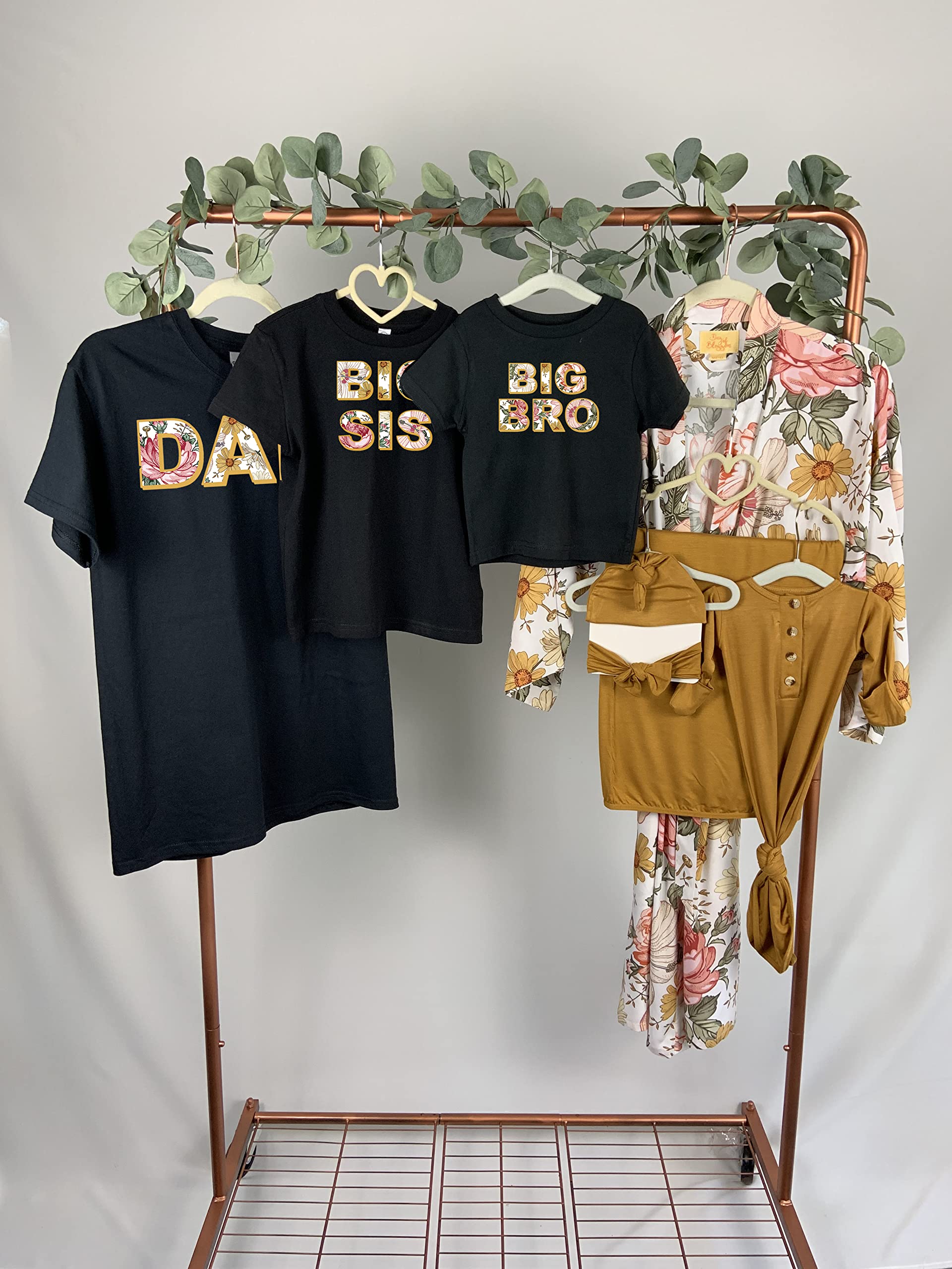 Floral Print Big Sister T-Shirt for Kids | Matching Family T-Shirts Set - Dad, Brother & Sister Matching Outfits for Family Photos, Reunions & Special Occasions