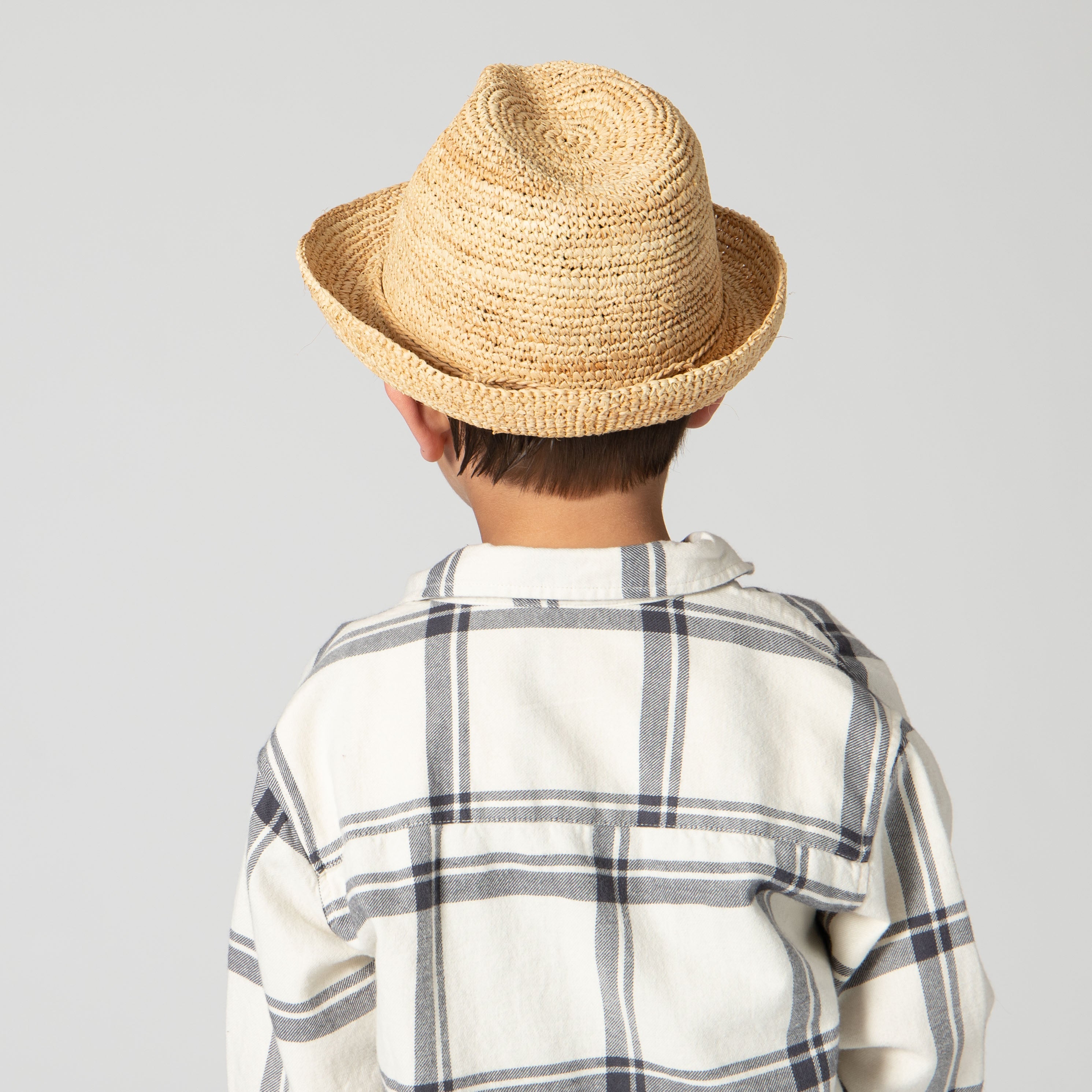 Stylish Kids' Crochet Raffia Fedora Hat - Sun Protection Summer Beach Hat for Boys & Girls - Perfect for Outdoor, Vacation & Photoshoots