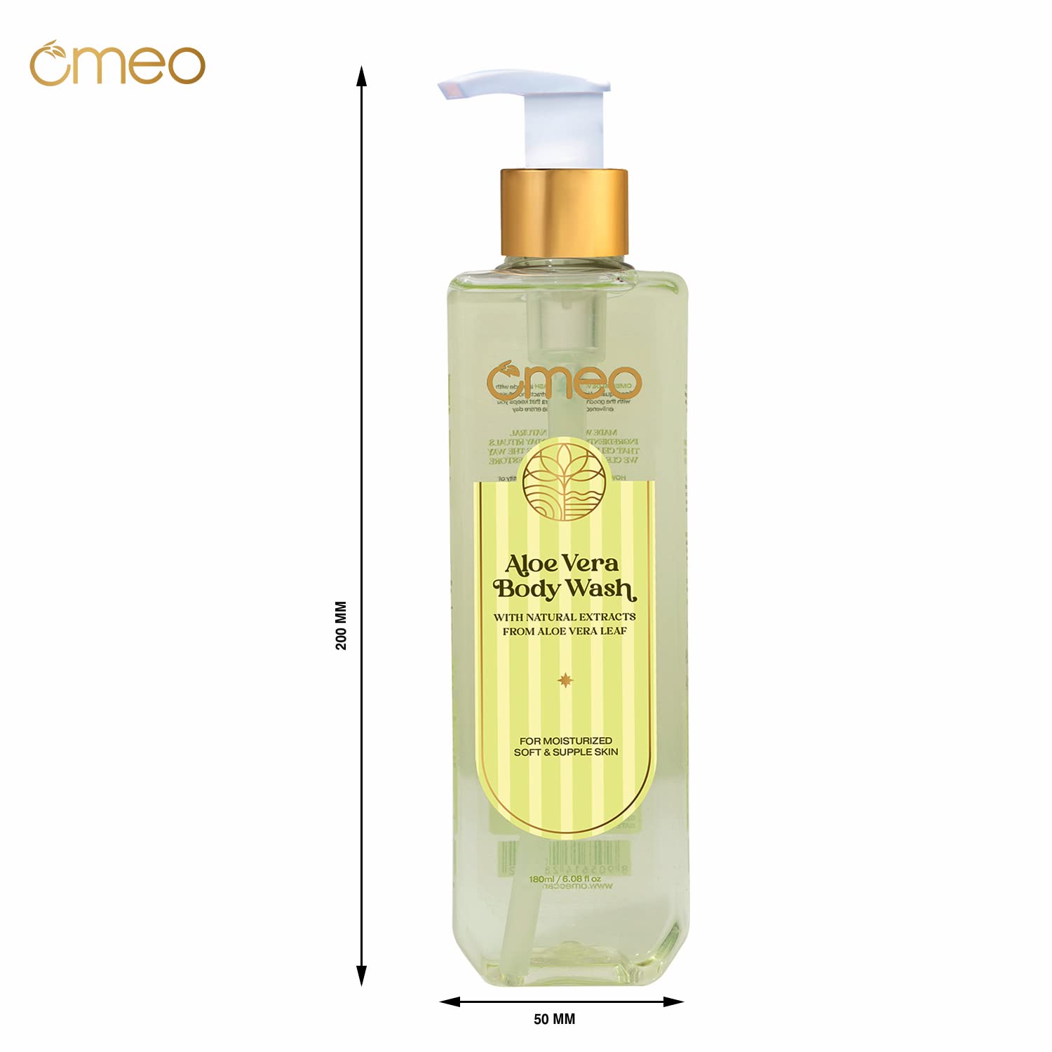 Omeo Aloe Vera Body Wash - 200ML, Natural Aloe Vera Shower Gel for Dry Skin, Gentle Moisturizing Skin Cleanser for Men & Women | Pump Bottle | Perfect for Daily Shower & Sensitive Skin Care