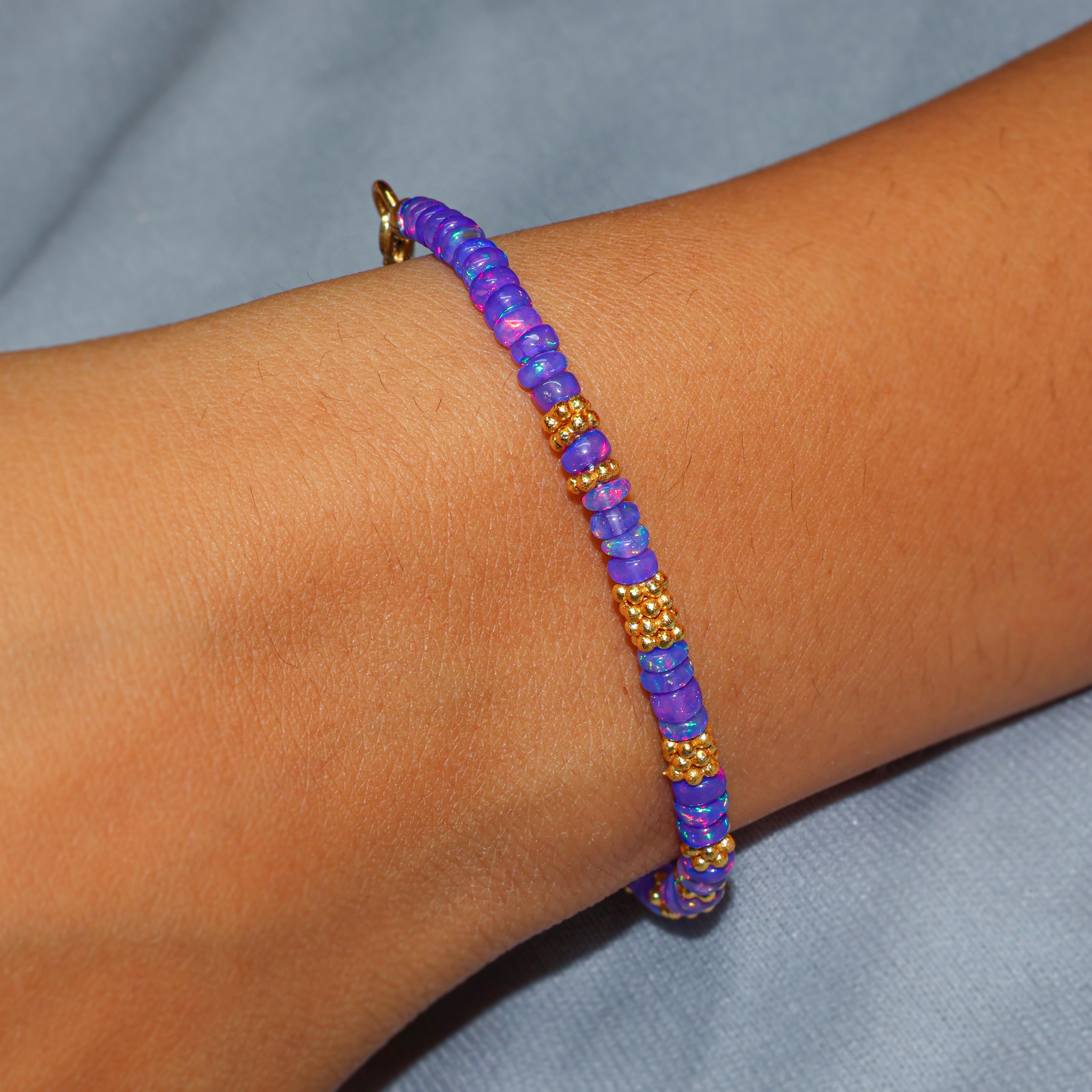 Natural Lavender Opal Beaded Bracelet for Women - Handmade Adjustable Crystal Healing Jewelry for Meditation, Yoga & Spiritual Gifts
