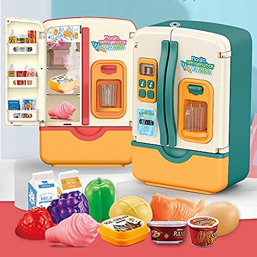 Kids Pretend Play Kitchen Toys - Refrigerator with Ice Dispenser, Play Kitchen Set with Accessories for Boys & Girls, Music & Light - Perfect for Role Play, Birthday Gifts & Preschool Learning Activities