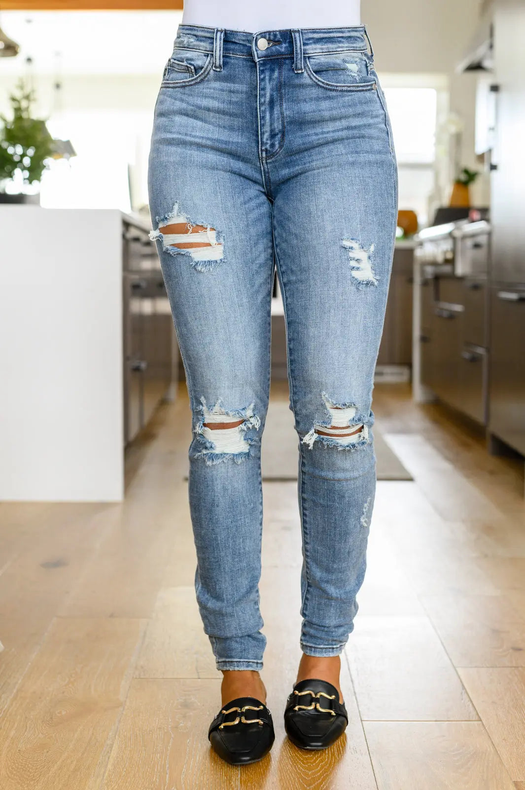Juno Tall Skinny Destroyed Jeans for Women - High Waisted Ripped Denim Pants | Perfect for Casual Outfits, Streetwear & Night Out