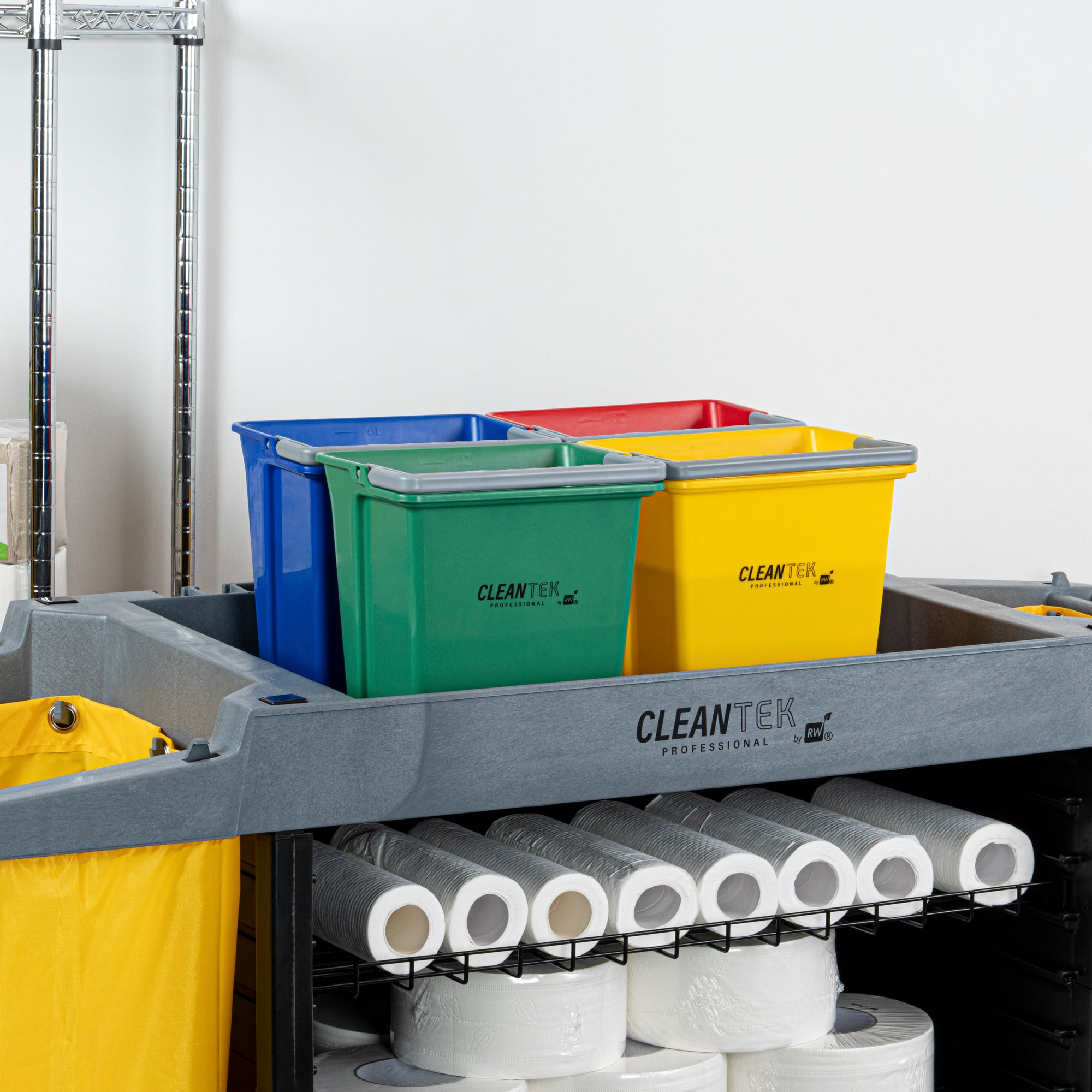6 Qt Color-Coded Cleaning Bucket Set - Green, Blue, Red & Yellow for Home, Office & Janitorial Use | Multi-Purpose Cleaning Organization System