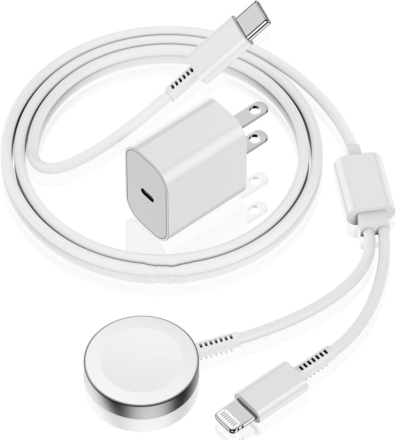 2-in-1 Magnetic Charging Cable for Apple Watch & iPhone - 3.3FT USB C Fast Charger with 20W Power Adapter - Compatible with Apple Watch Ultra/SE/9/8/7/6/5/4/3 & iPhone 14/13/12 - Perfect for Travel, Office & Nightstand Charging