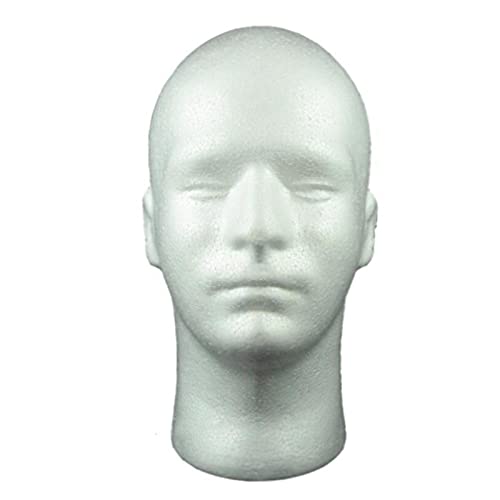 Styrofoam Mannequin Head for Wig Making - White Polystyrene Foam Head Stand for Wig Display, Hair Styling & Hat Storage (Male Model) - Perfect for Salon, Cosmetology Training & DIY Wig Crafting