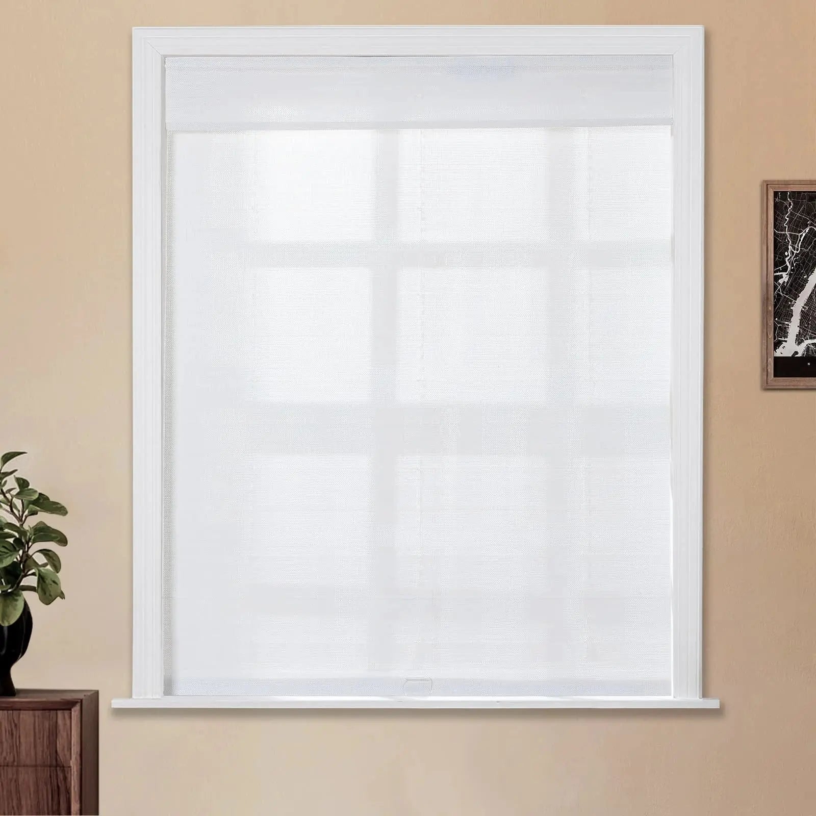 Natural Woven Bamboo Window Shade - Mist White | Eco-Friendly Roller Blind for Living Room, Bedroom & Office | Light Filtering & UV Protection